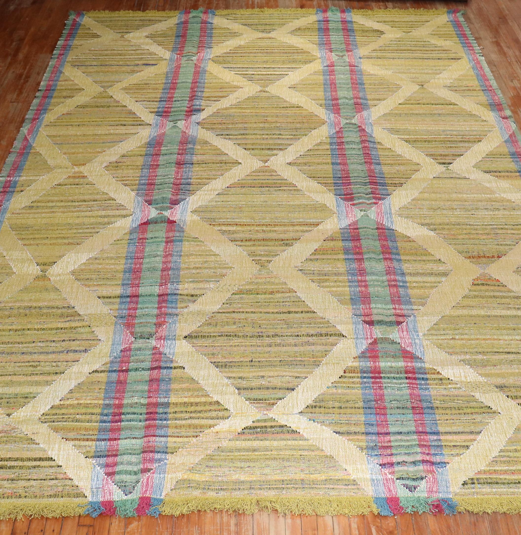 20th Century Zabihi Collection Funky Vintage Inspired Turkish Kilim For Sale
