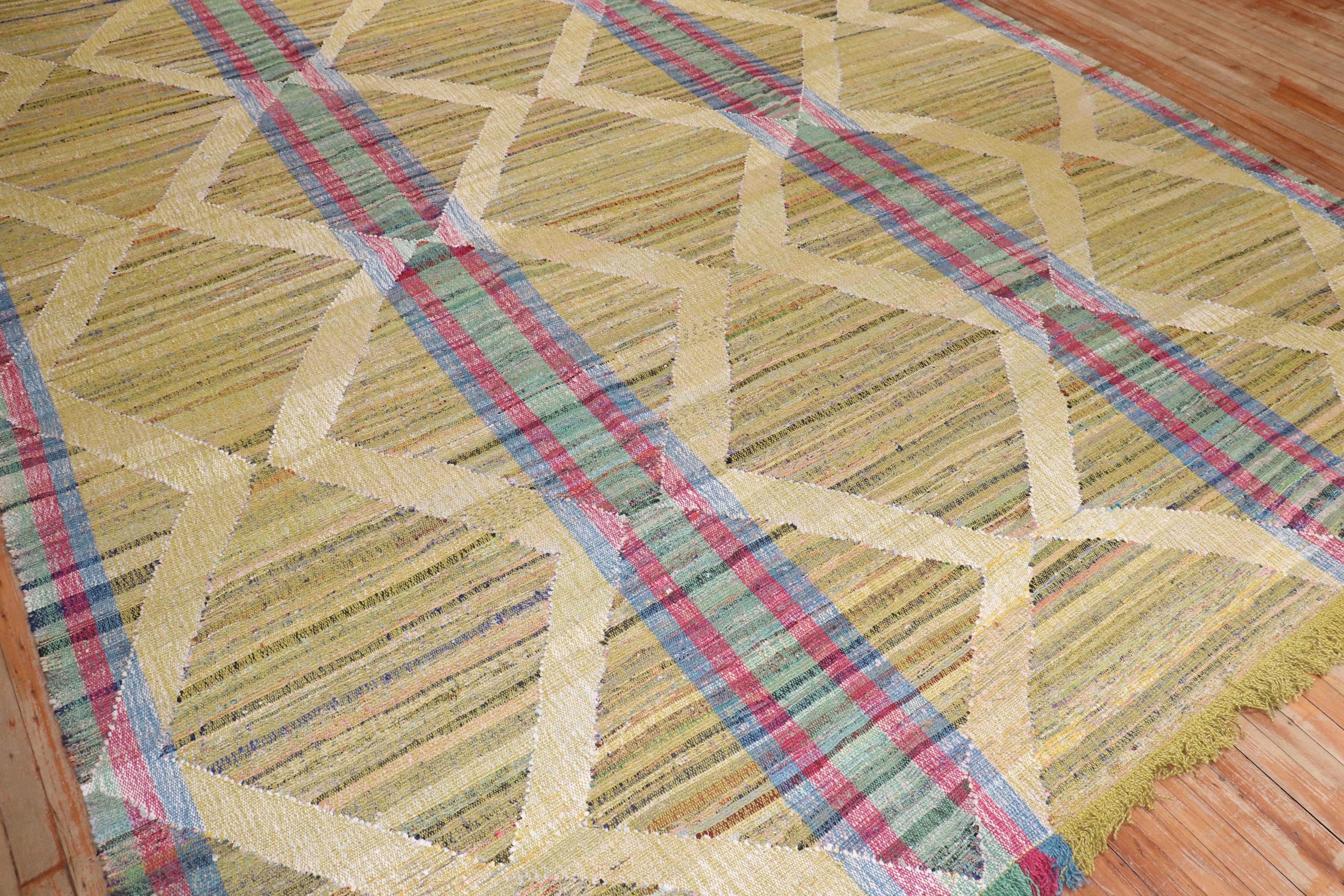 Wool Zabihi Collection Funky Vintage Inspired Turkish Kilim For Sale