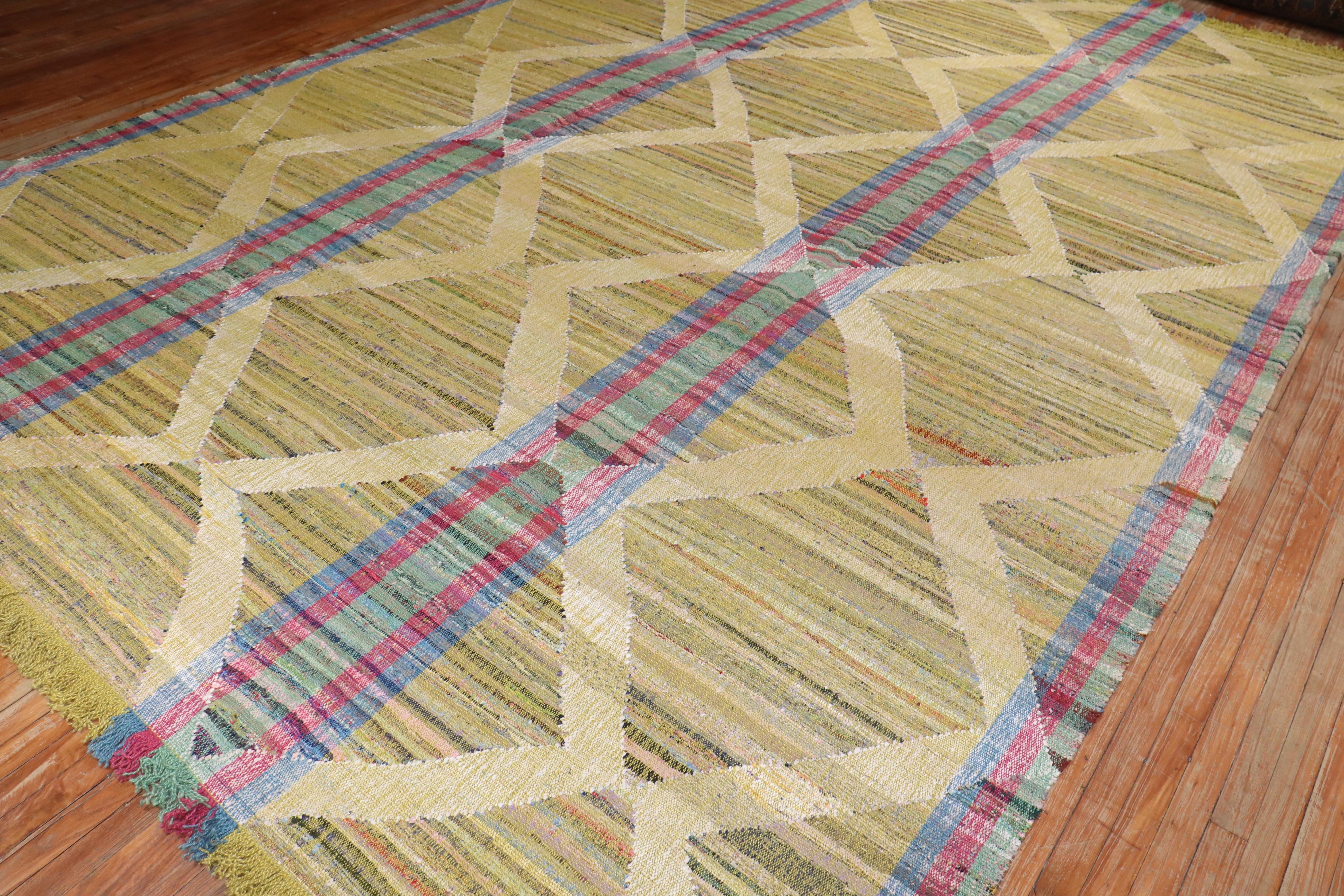 Zabihi Collection Funky Vintage Inspired Turkish Kilim For Sale 2
