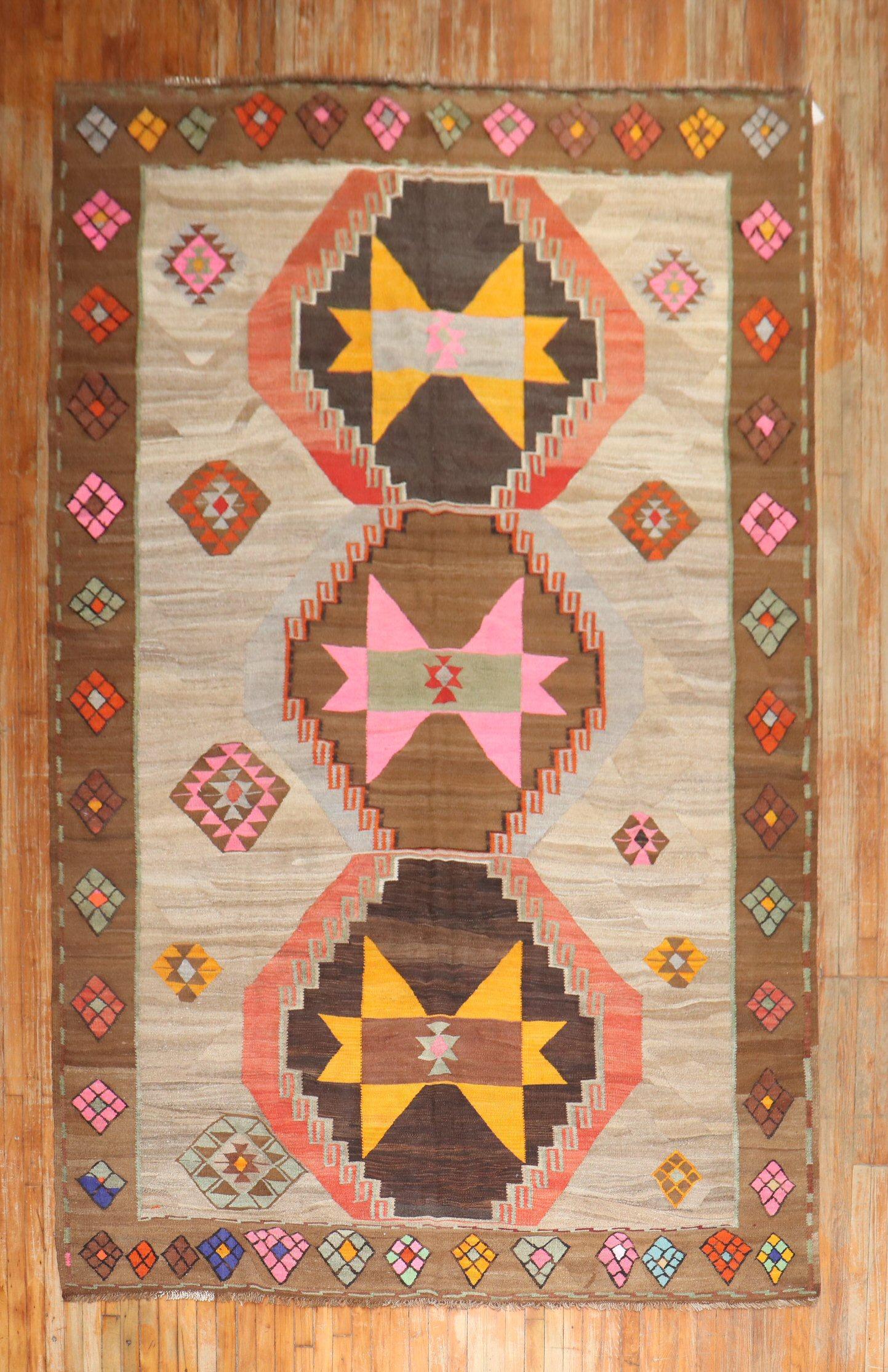 Zabihi Collection Funky Vintage Turkish Kilim  In Good Condition For Sale In New York, NY