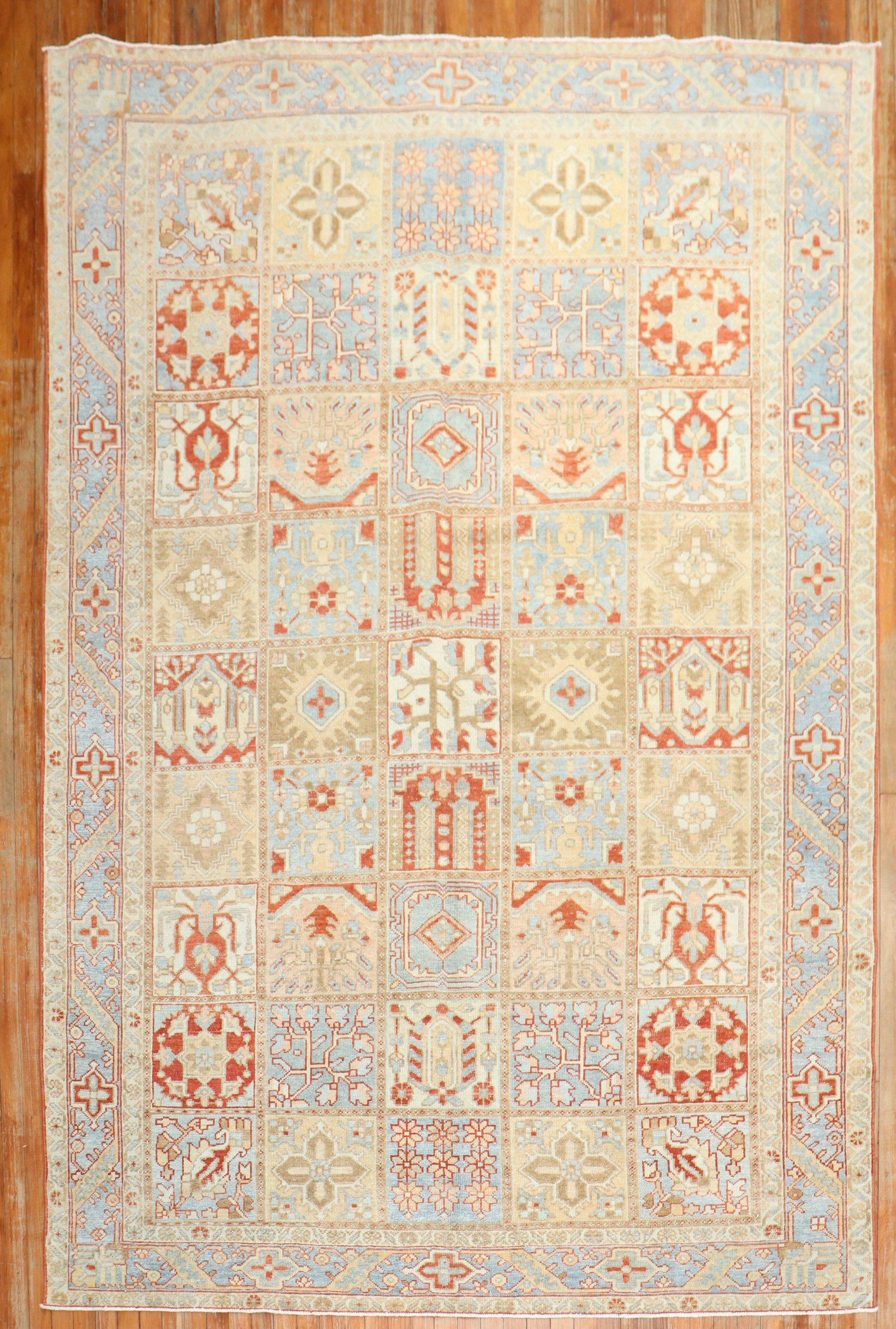 Hand-Knotted Zabihi Collection Garden Box Antique Persian Bakhtiari Rug For Sale