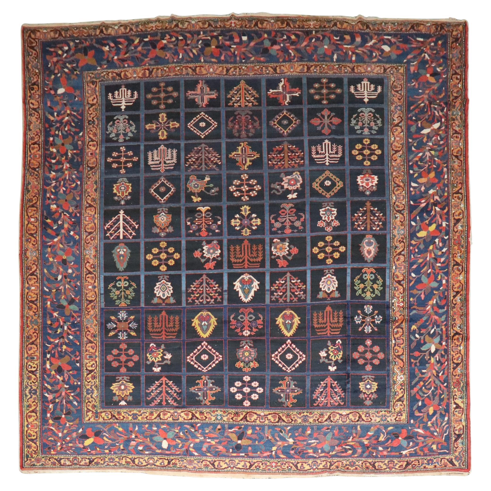 Collection Zabihi  Garden Design Square Antique Persian Bakhtiari Rug en vente