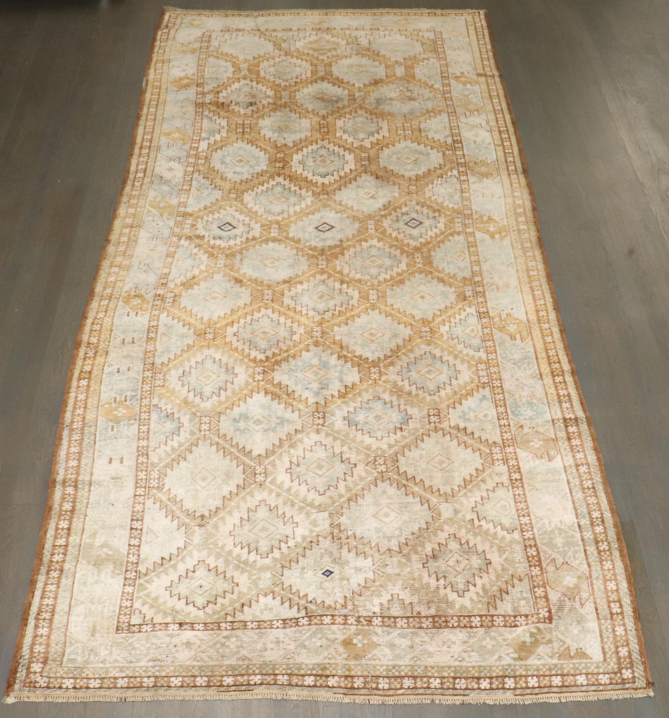 Tribal Zabihi Collection Geometric Beshir Turkeman Gallery Size Rug For Sale