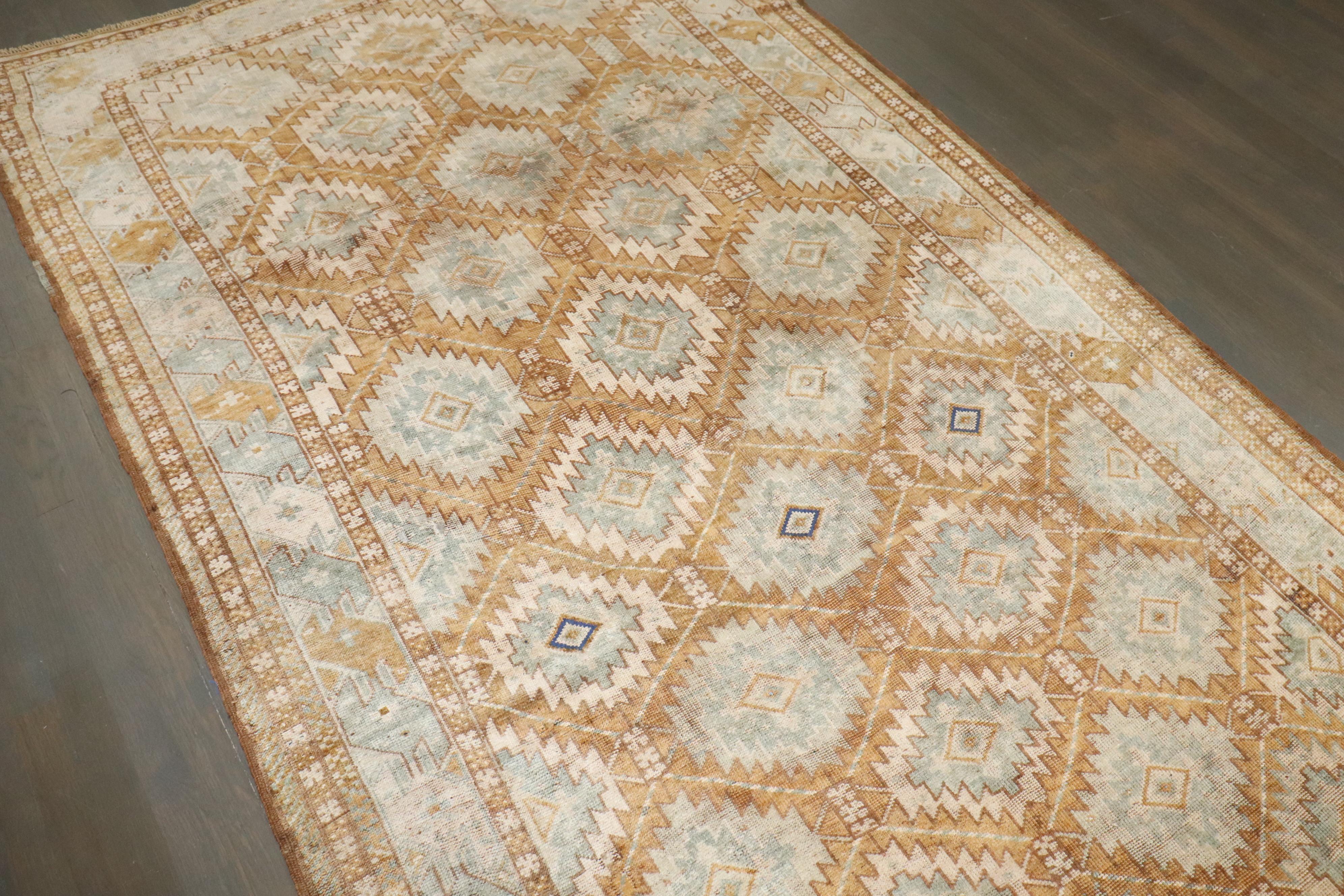 Hand-Knotted Zabihi Collection Geometric Beshir Turkeman Gallery Size Rug For Sale