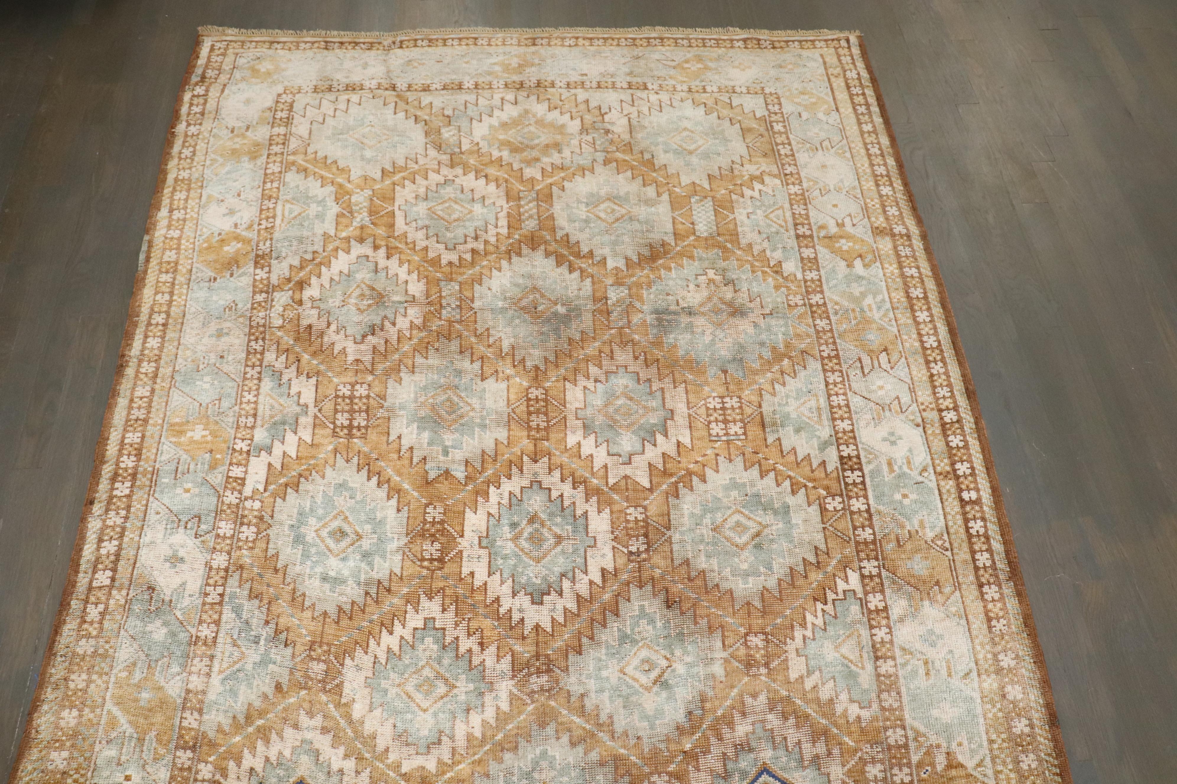 20th Century Zabihi Collection Geometric Beshir Turkeman Gallery Size Rug For Sale