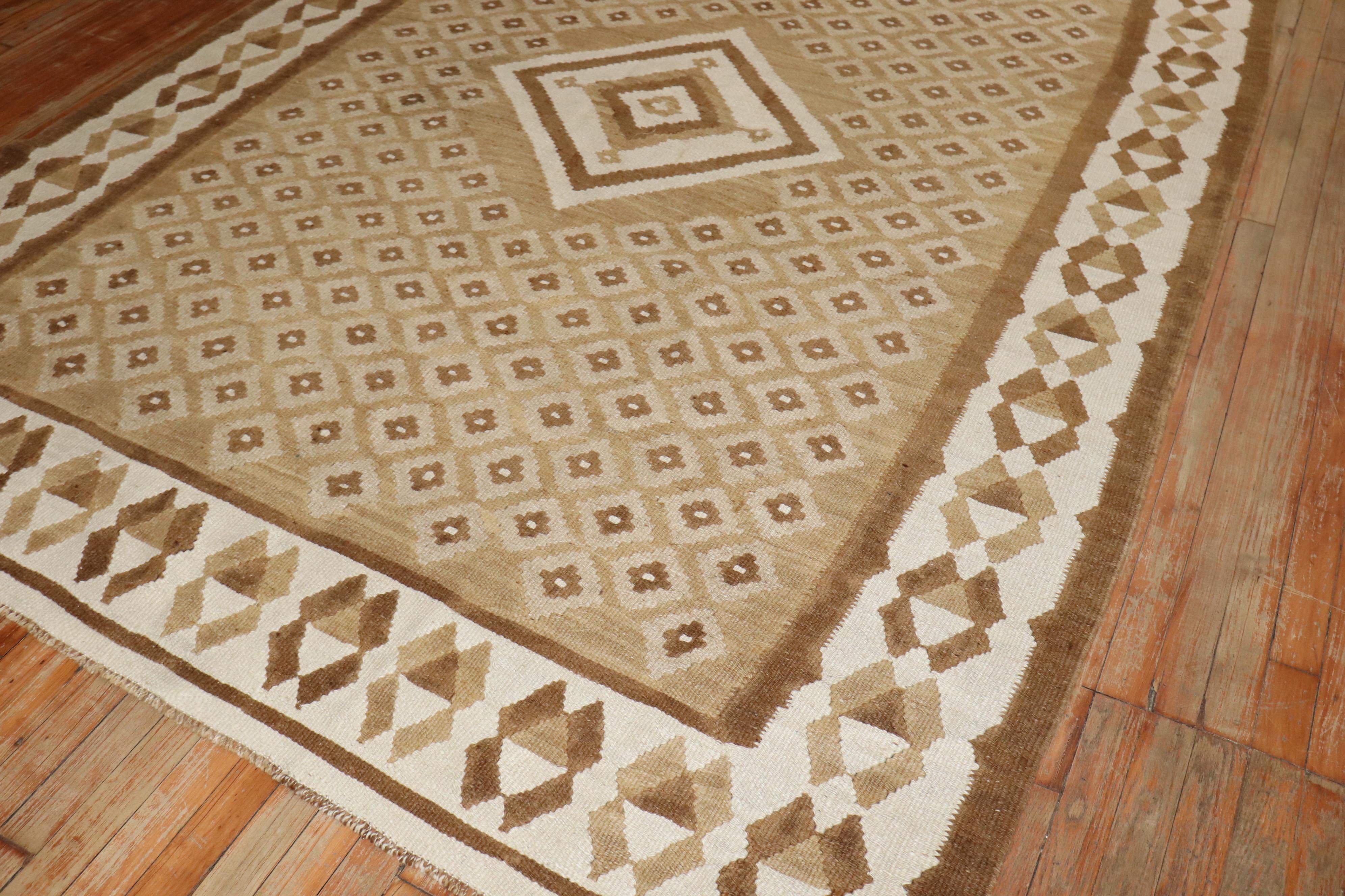 Colección Zabihi Kilim Turco Vintage Geométrico Marrón Blanco en venta 4
