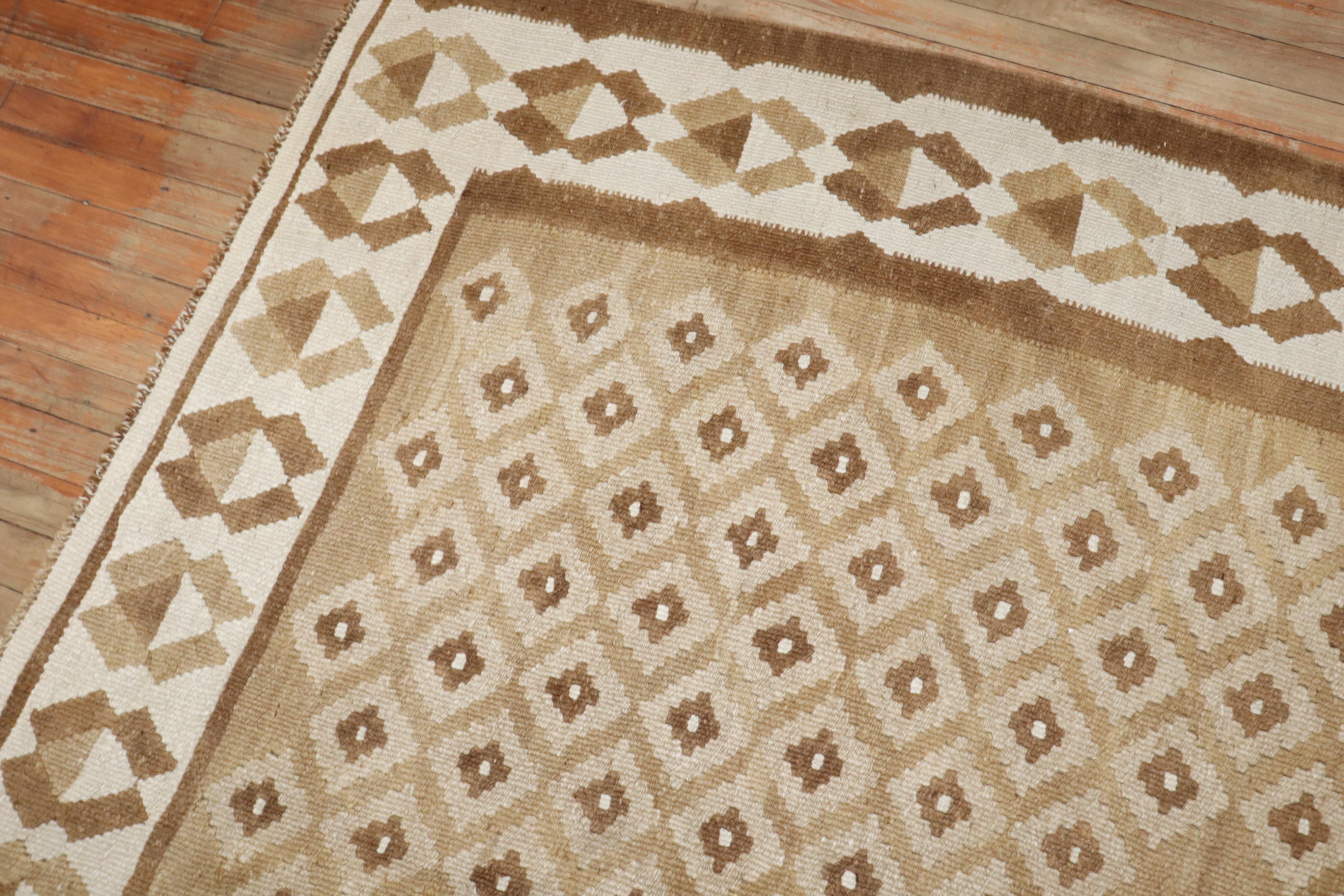 Colección Zabihi Kilim Turco Vintage Geométrico Marrón Blanco Tejido a mano en venta