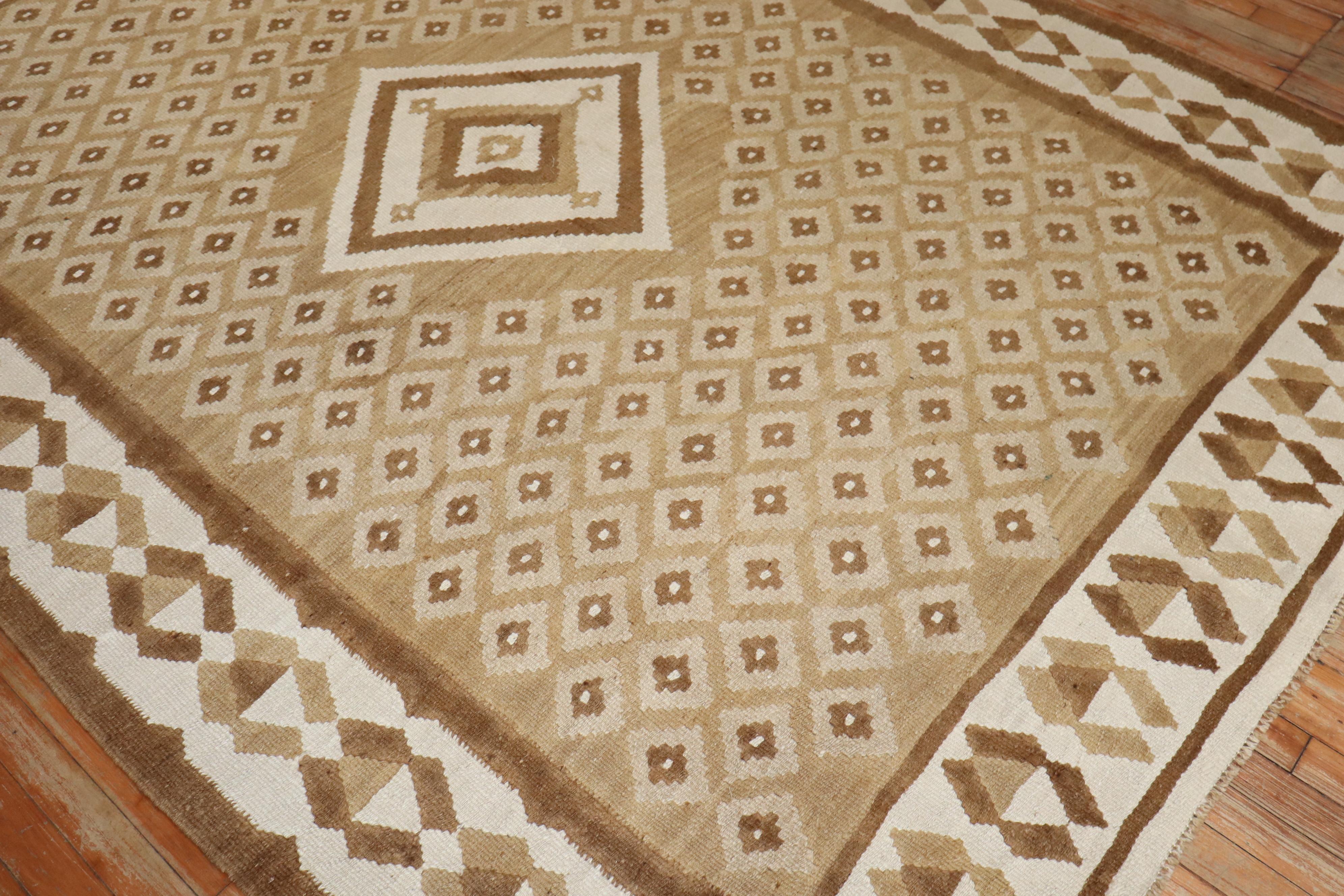 Colección Zabihi Kilim Turco Vintage Geométrico Marrón Blanco Lana en venta