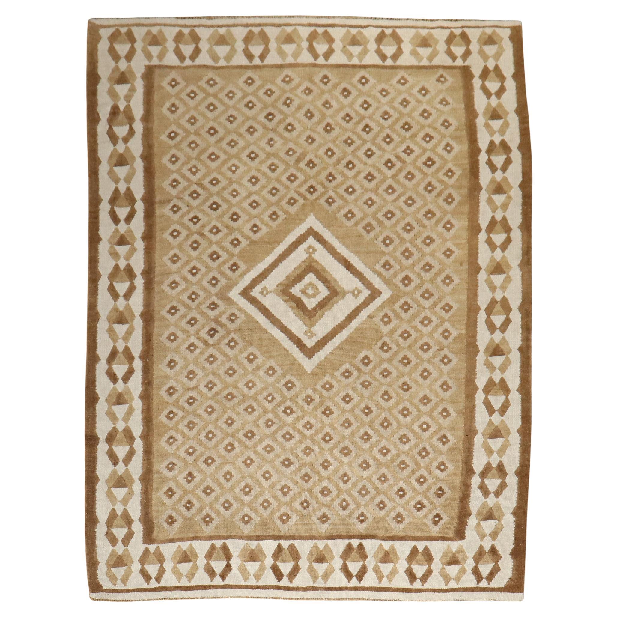 Colección Zabihi Kilim Turco Vintage Geométrico Marrón Blanco en venta