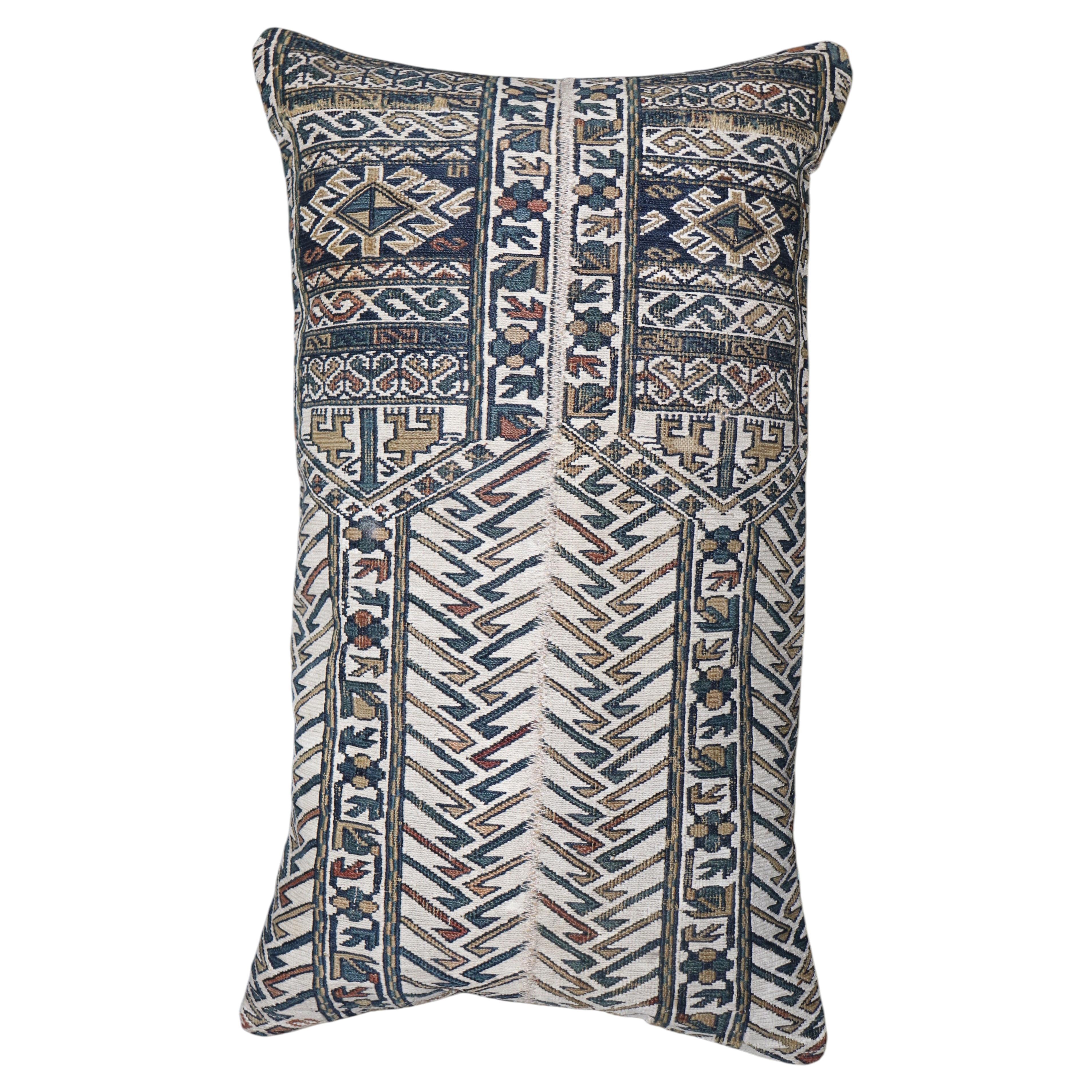 Zabihi Collection Geometric Flatweave Soumac Bolster Size Pillow For Sale