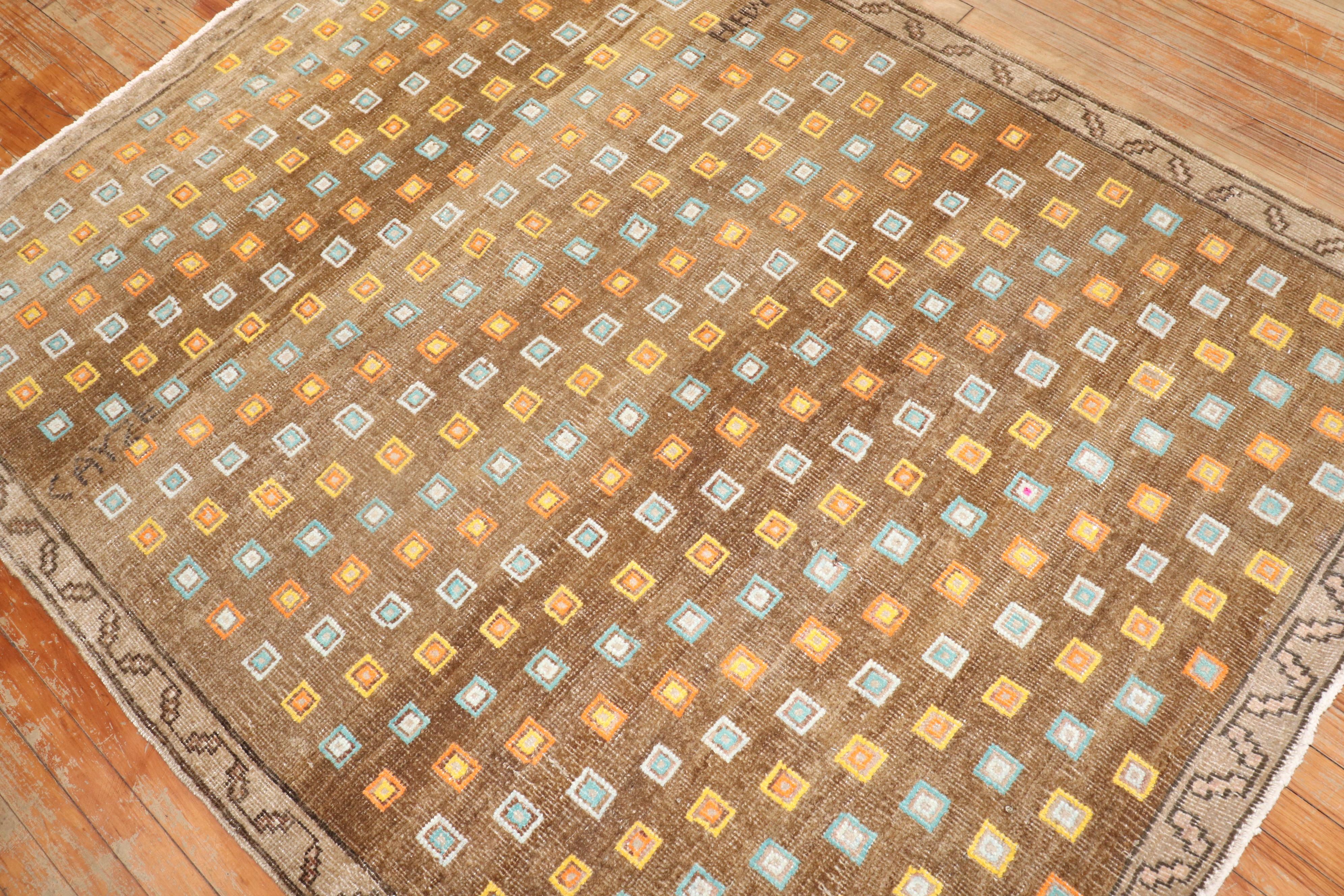 Hand-Knotted Zabihi Collection Geometric Funky Turkish Rug For Sale