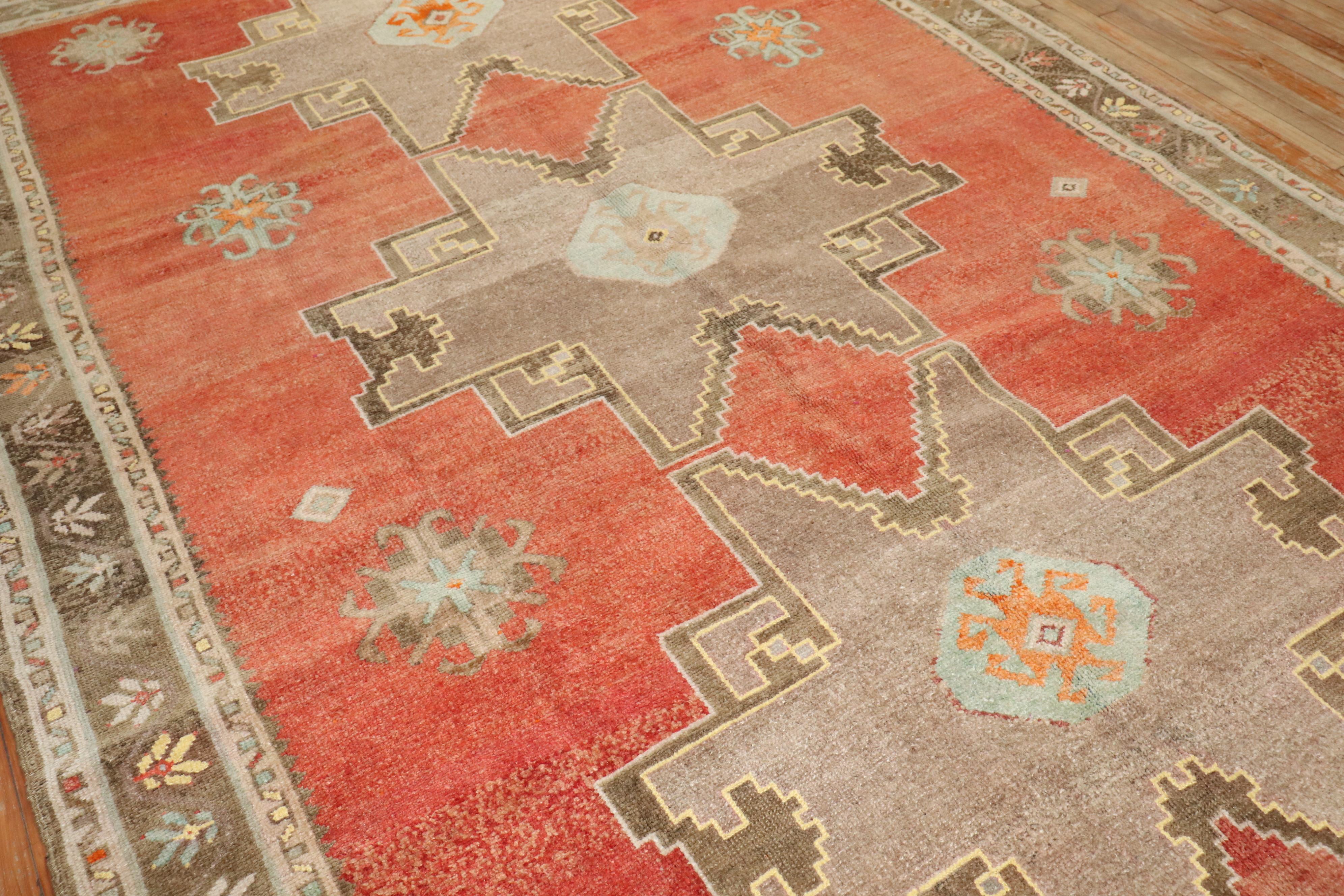 Hand-Knotted Zabihi Collection Geometric Room Size Turkish Rug For Sale