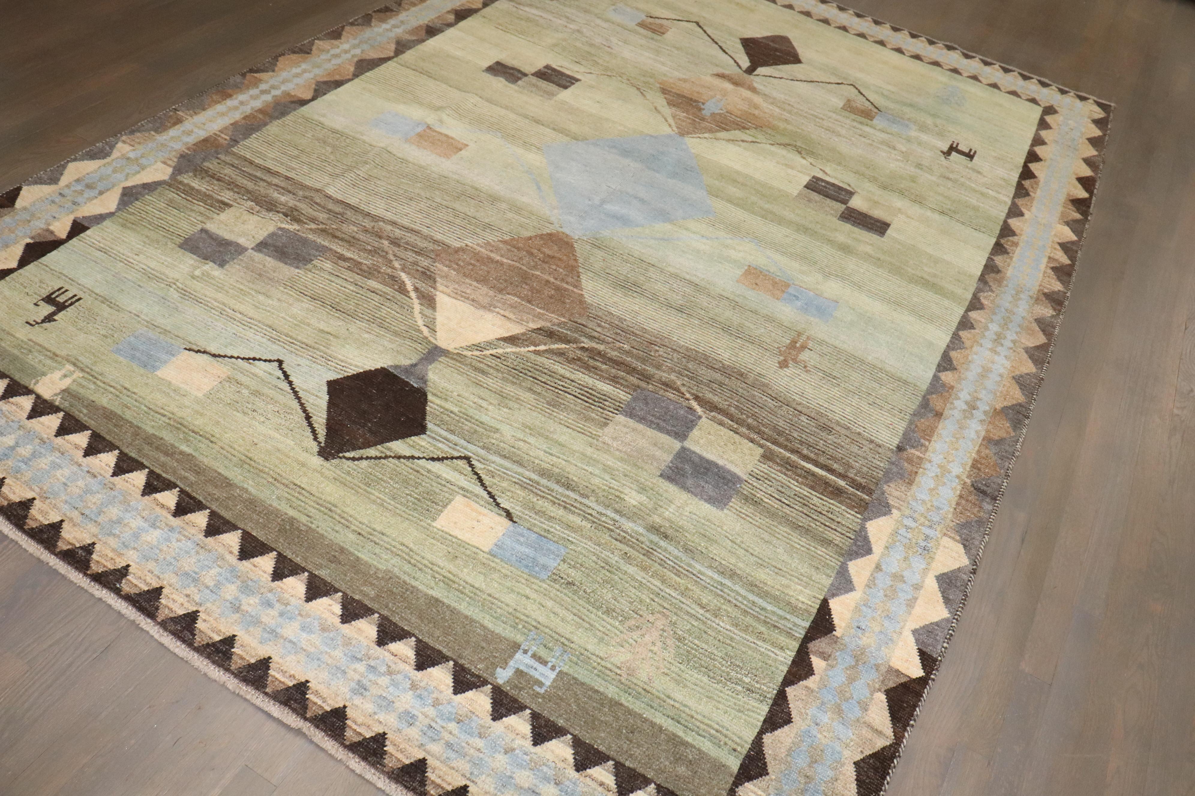 Annodato a mano Tappeto Gabbeh persiano vintage geometrico della Collection'S di Zabihi in vendita