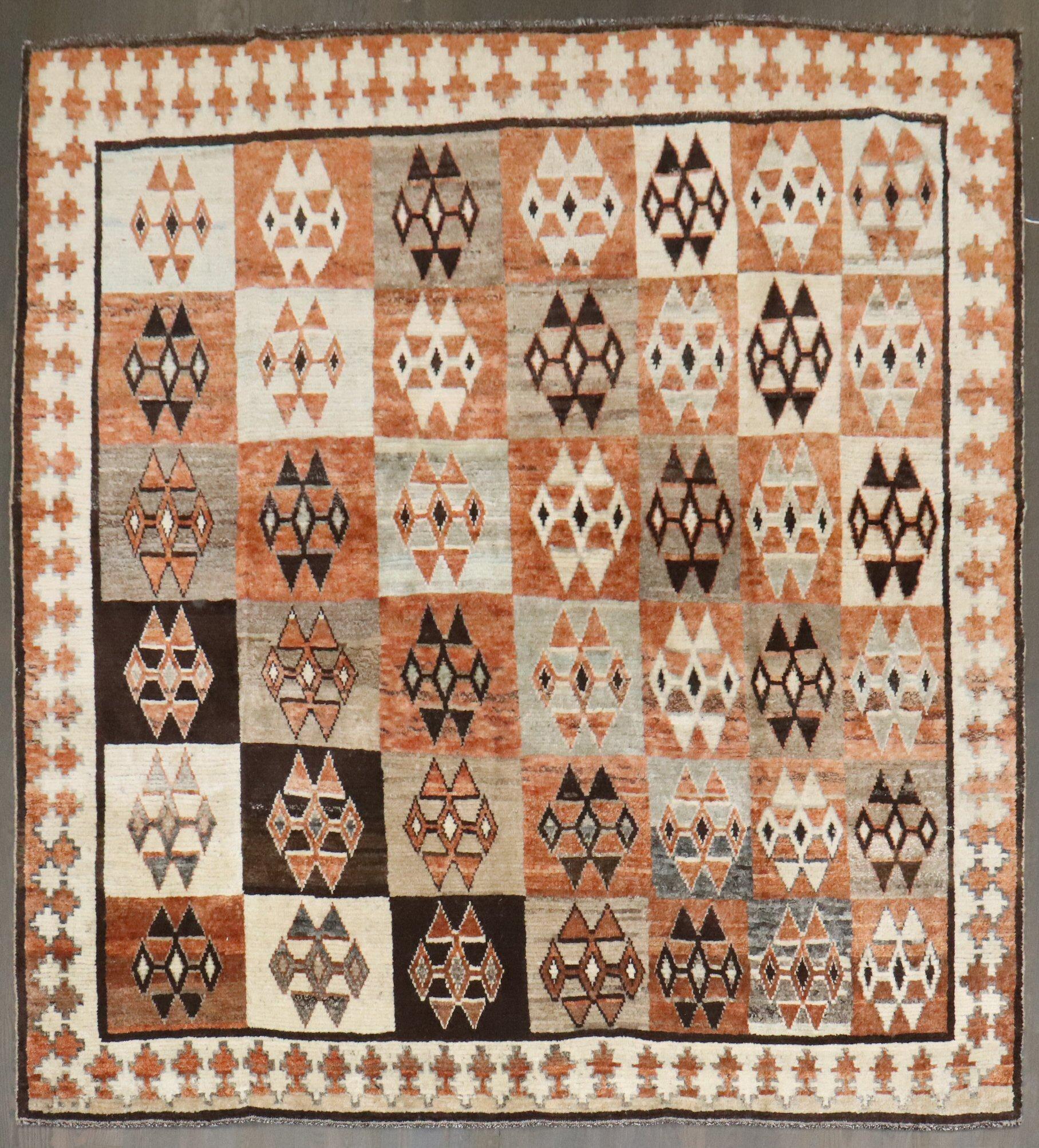Alfombra Gabbeh Cuadrada Persa Vintage Geométrica Colección Zabihi en venta 1