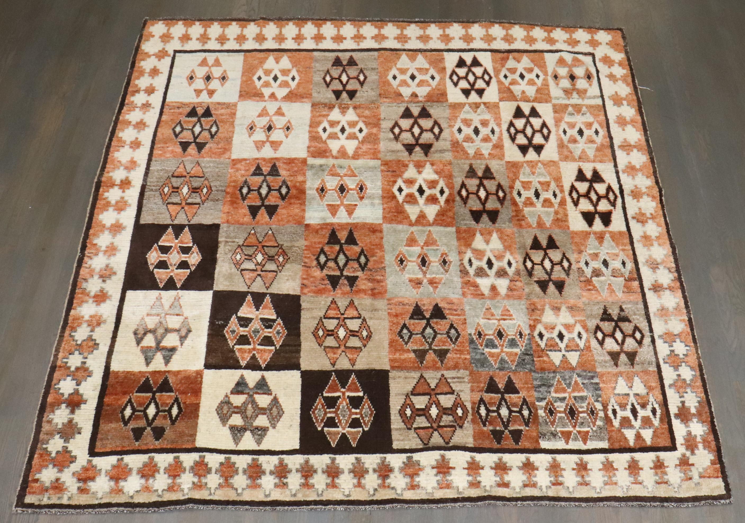 Alfombra Gabbeh Cuadrada Persa Vintage Geométrica Colección Zabihi en venta 2