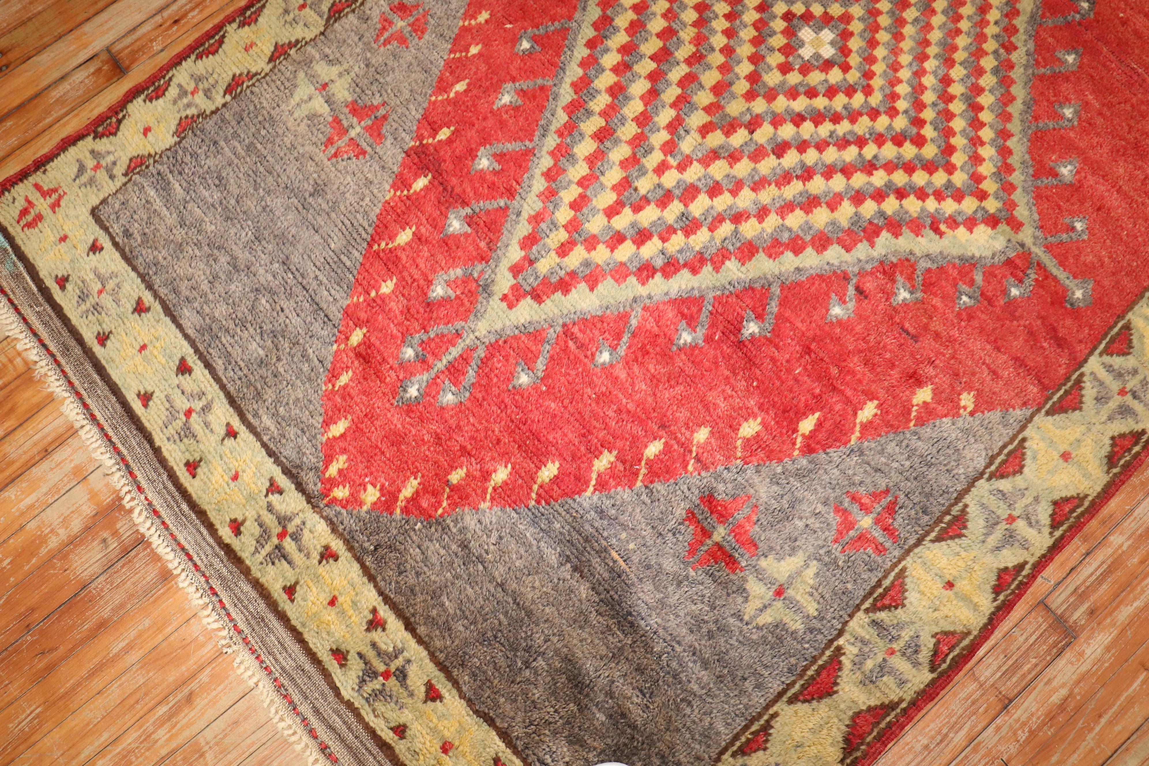 Zabihi Collection Geometric Vintage Turkish Accent size Rug In Good Condition For Sale In New York, NY