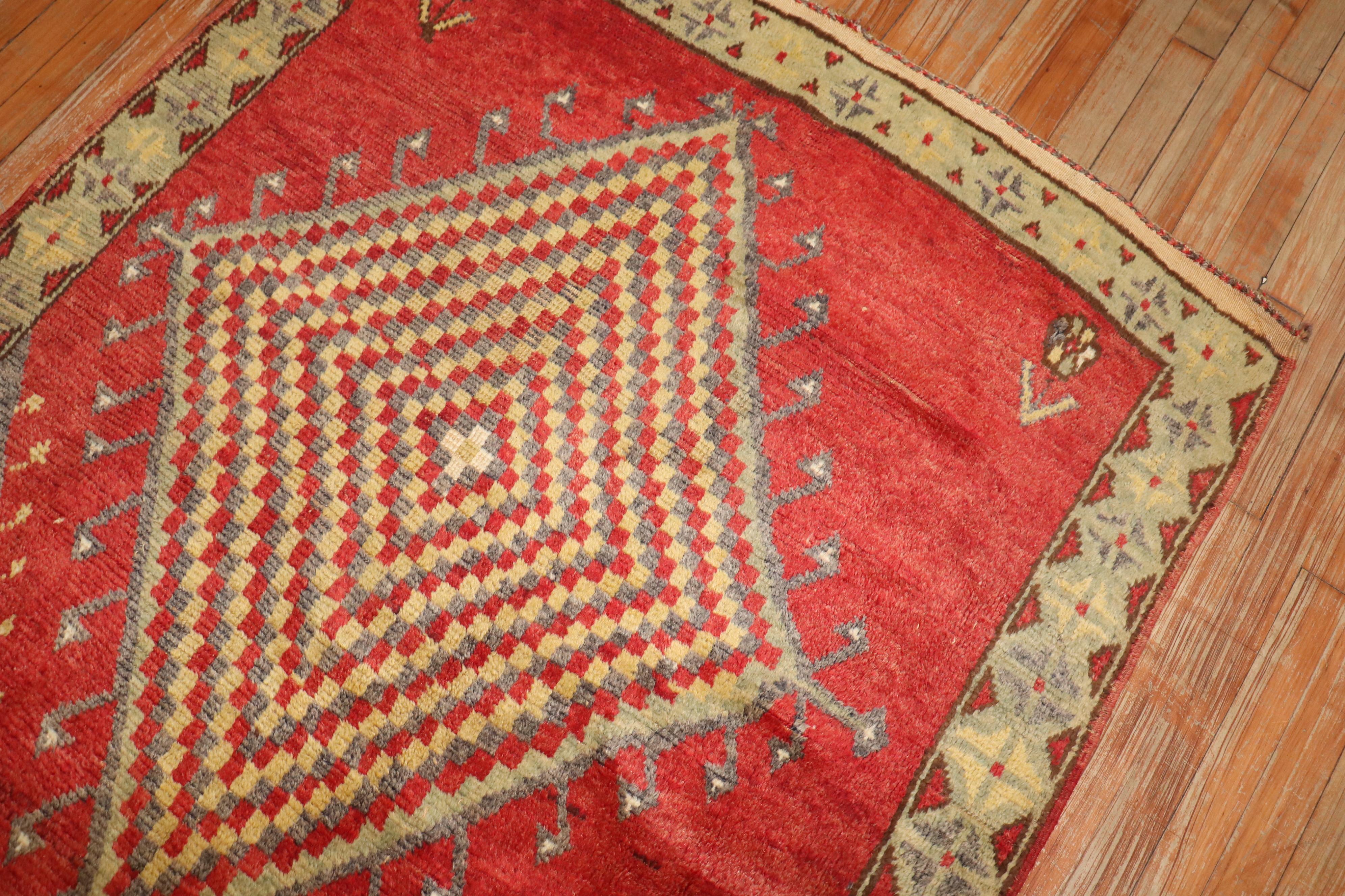 Wool Zabihi Collection Geometric Vintage Turkish Accent size Rug For Sale