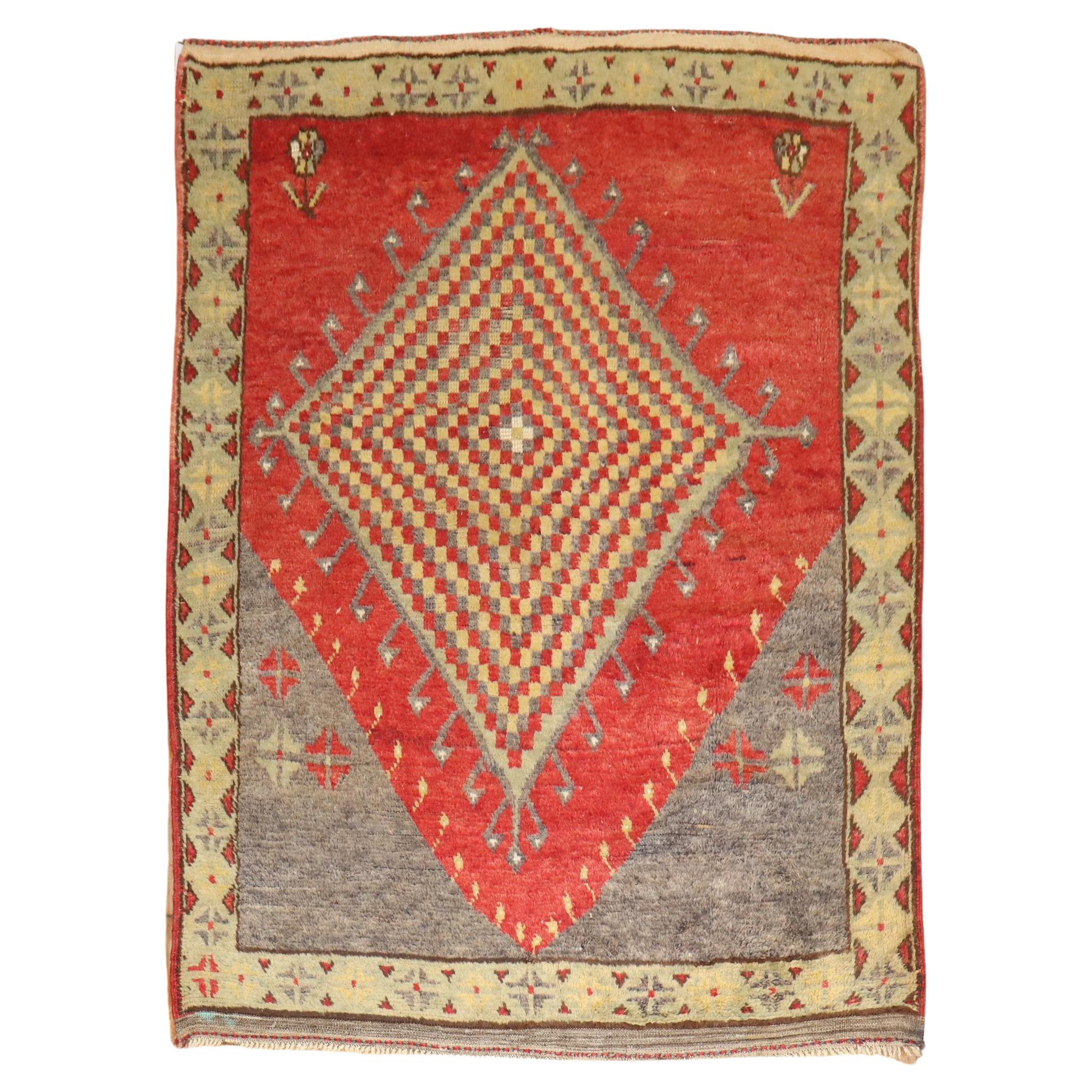 Zabihi Collection Geometric Vintage Turkish Accent size Rug For Sale