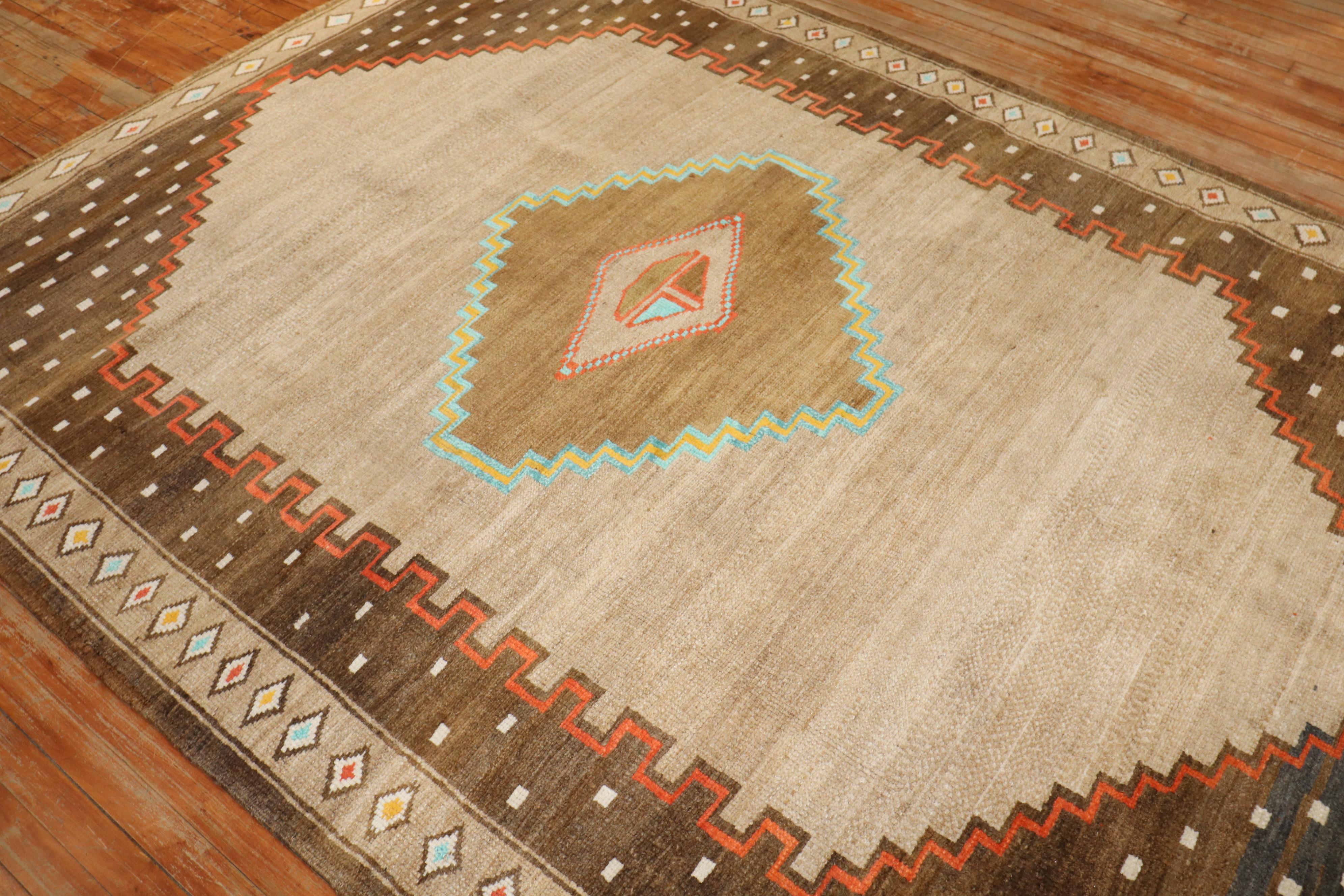 Hand-Knotted Zabihi Collection Geometric Vintage Turkish Room Size Rug For Sale