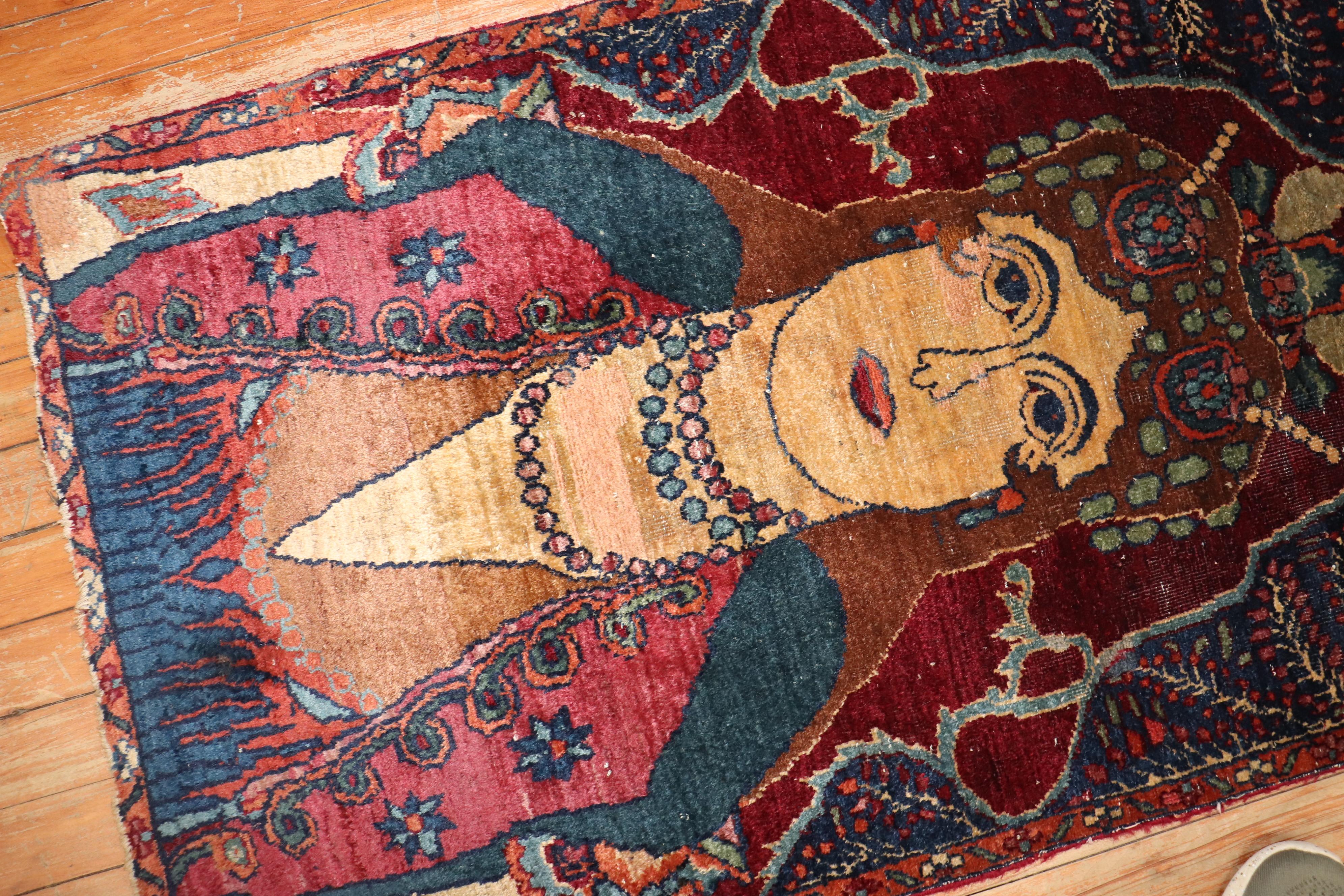 Hand-Knotted Zabihi Collection Goddess Queen Persian Pictorial Rug For Sale