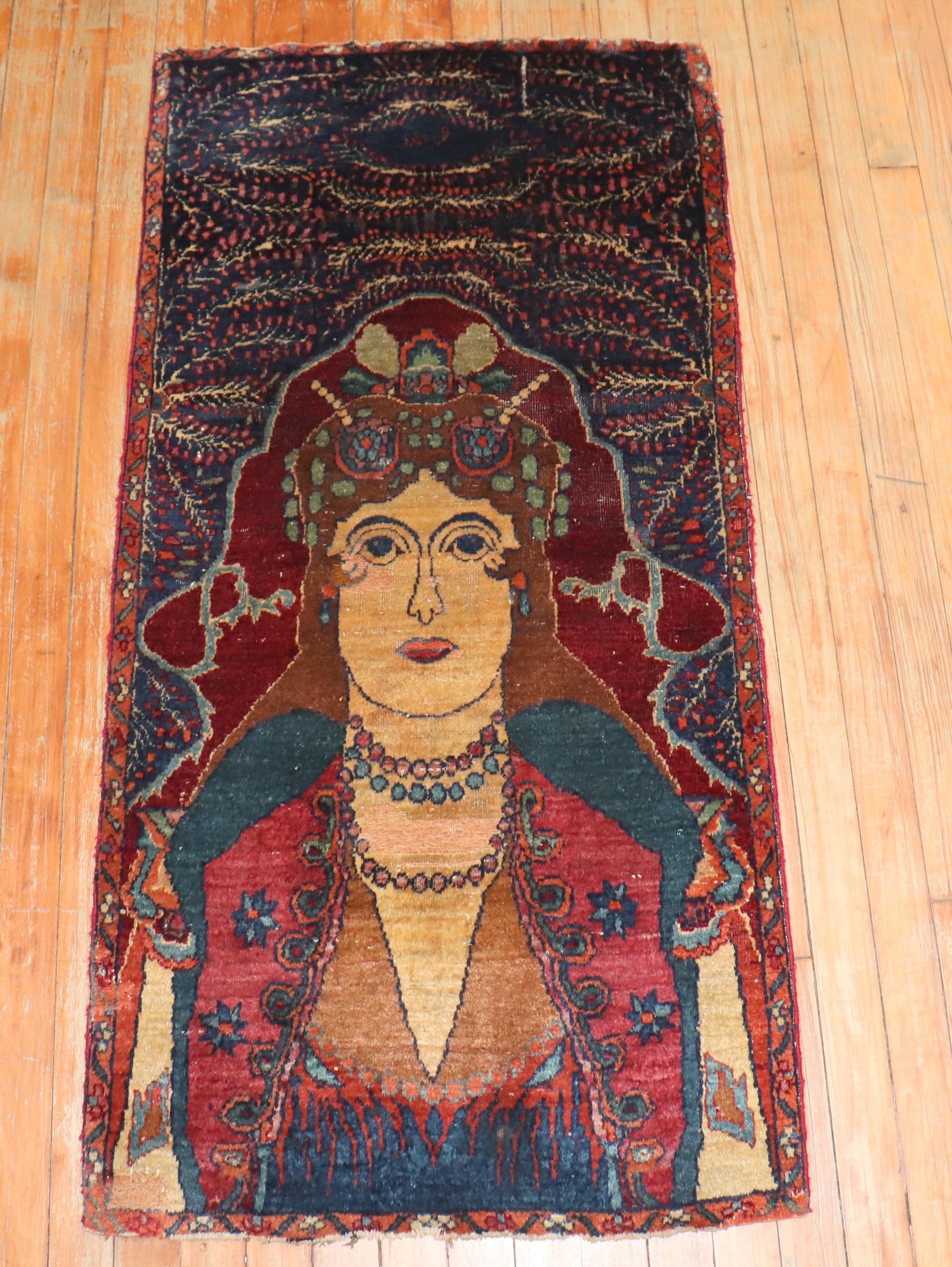 Zabihi Kollektion Göttin Königin Persischer malerischer Teppich (20. Jahrhundert) im Angebot