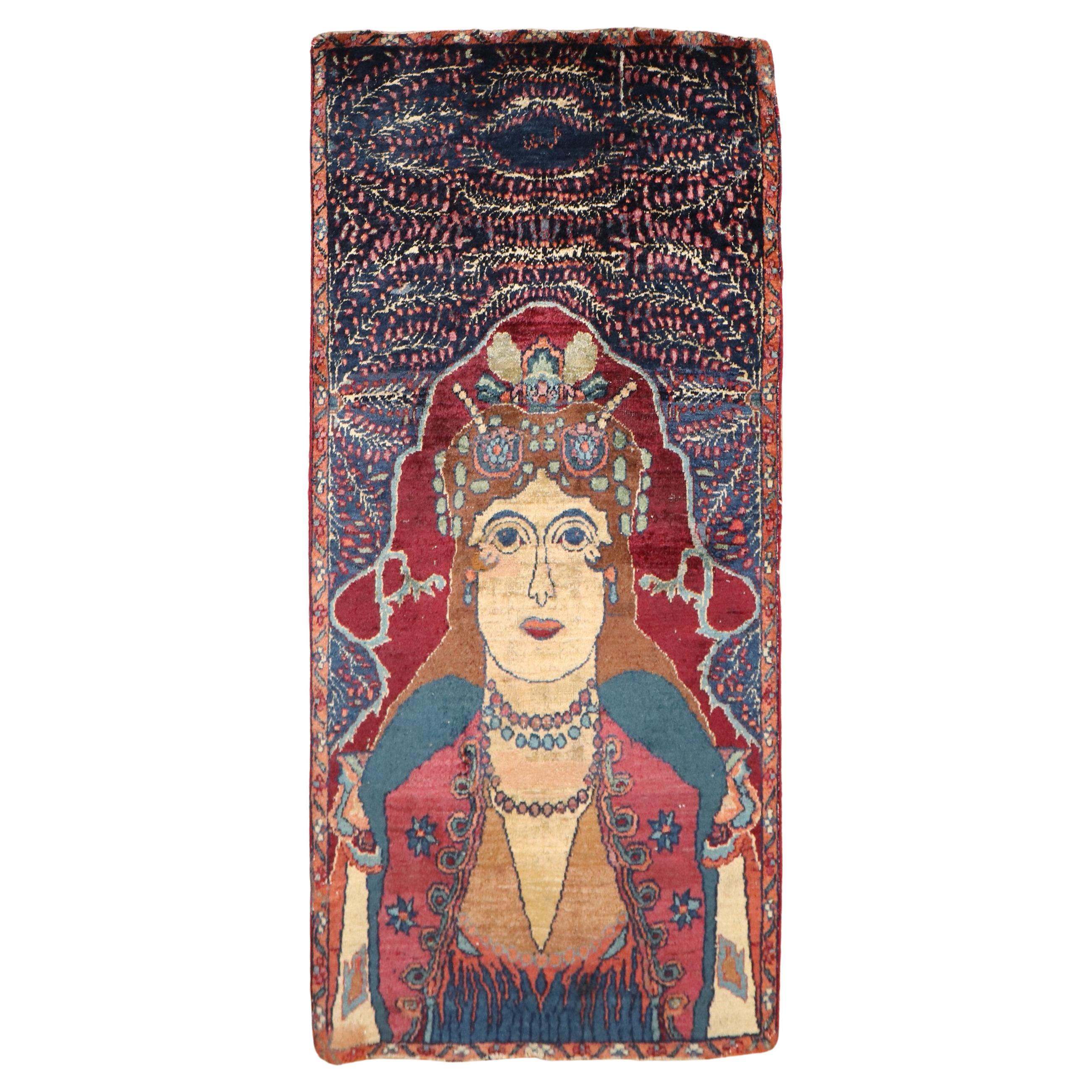 Zabihi Kollektion Göttin Königin Persischer malerischer Teppich im Angebot