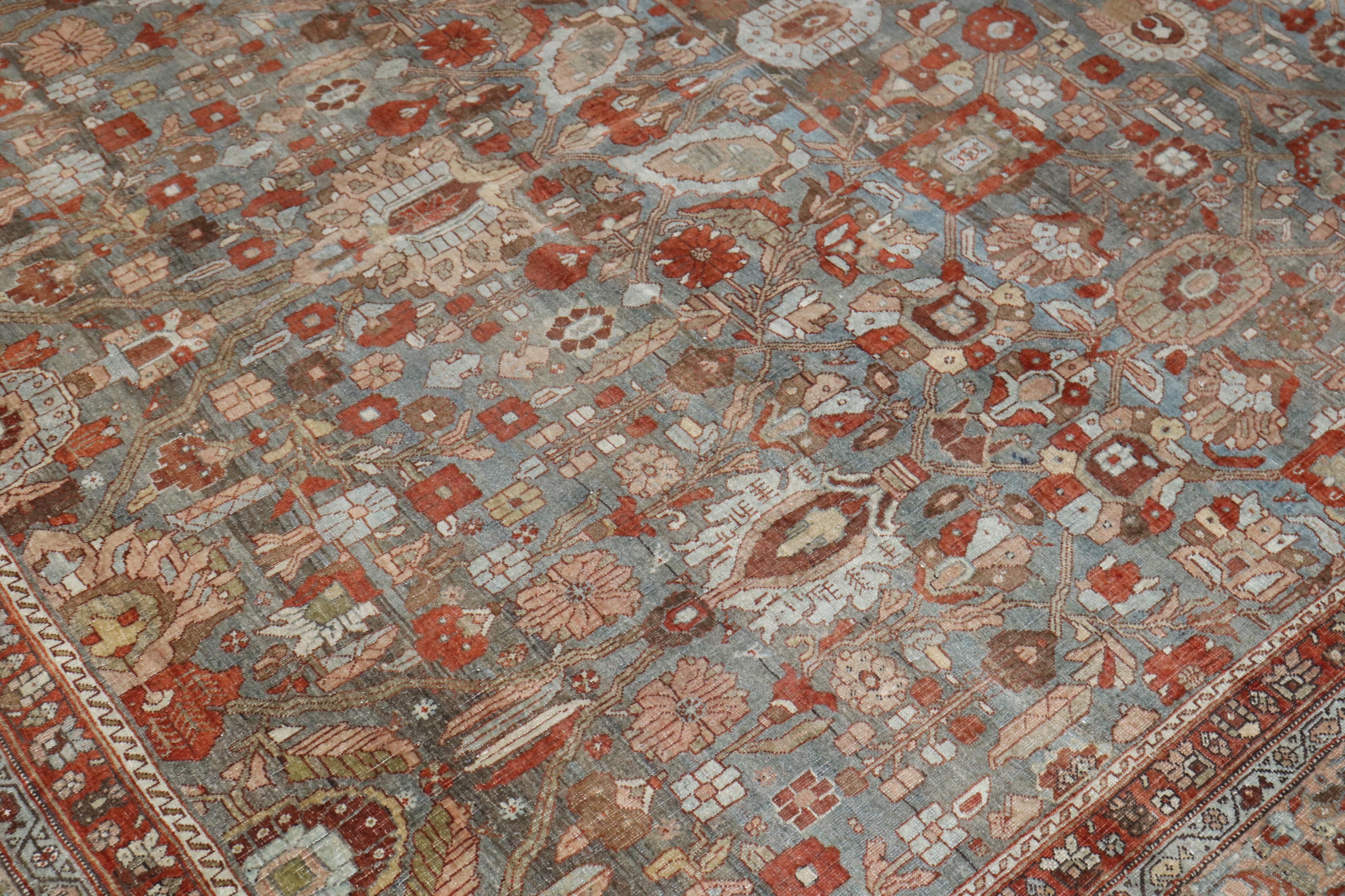 Zabihi Collection Gray Antique Persian Bidjar Rug In Good Condition For Sale In New York, NY