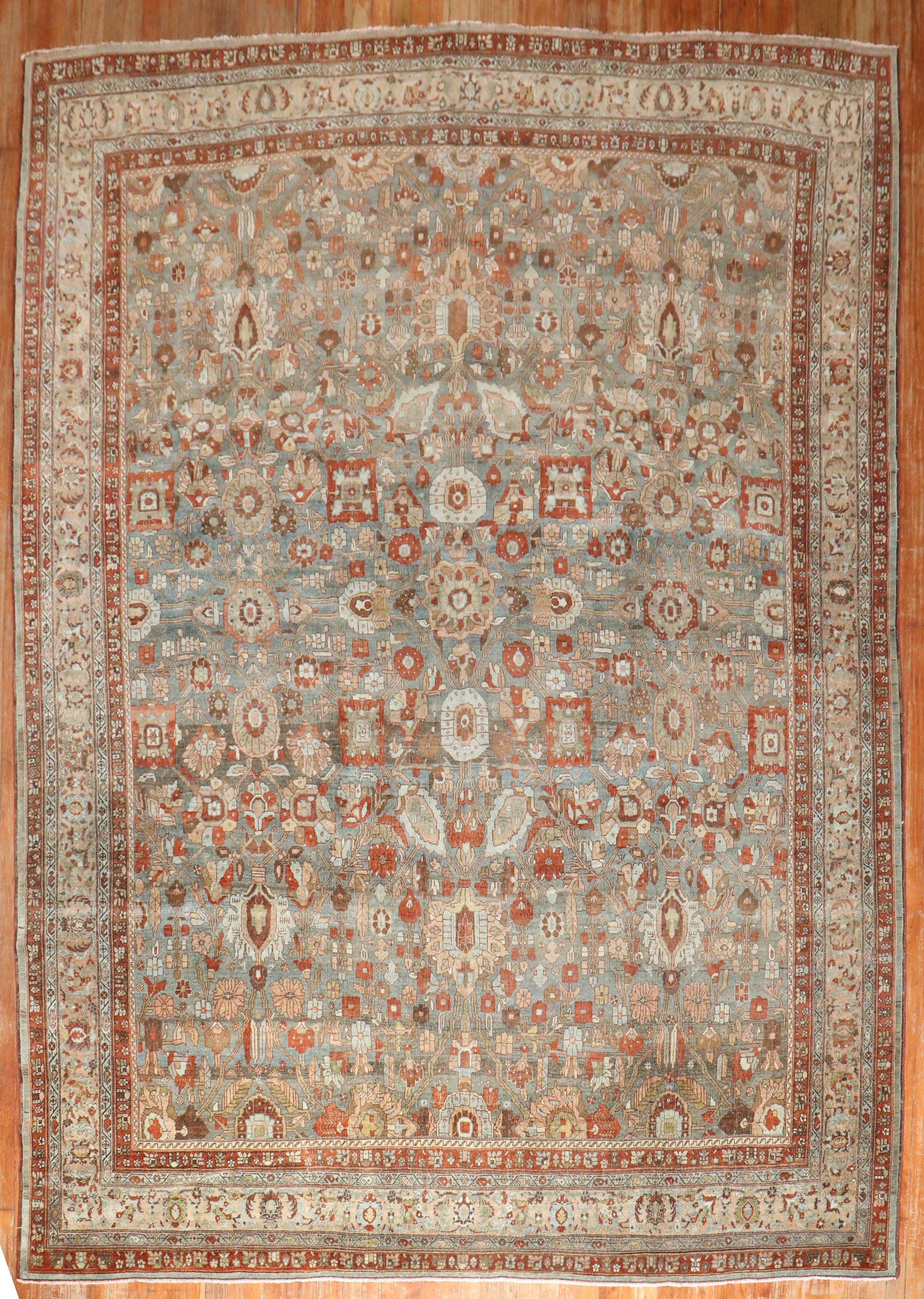 Zabihi Collection Gray Antique Persian Bidjar Rug For Sale 1