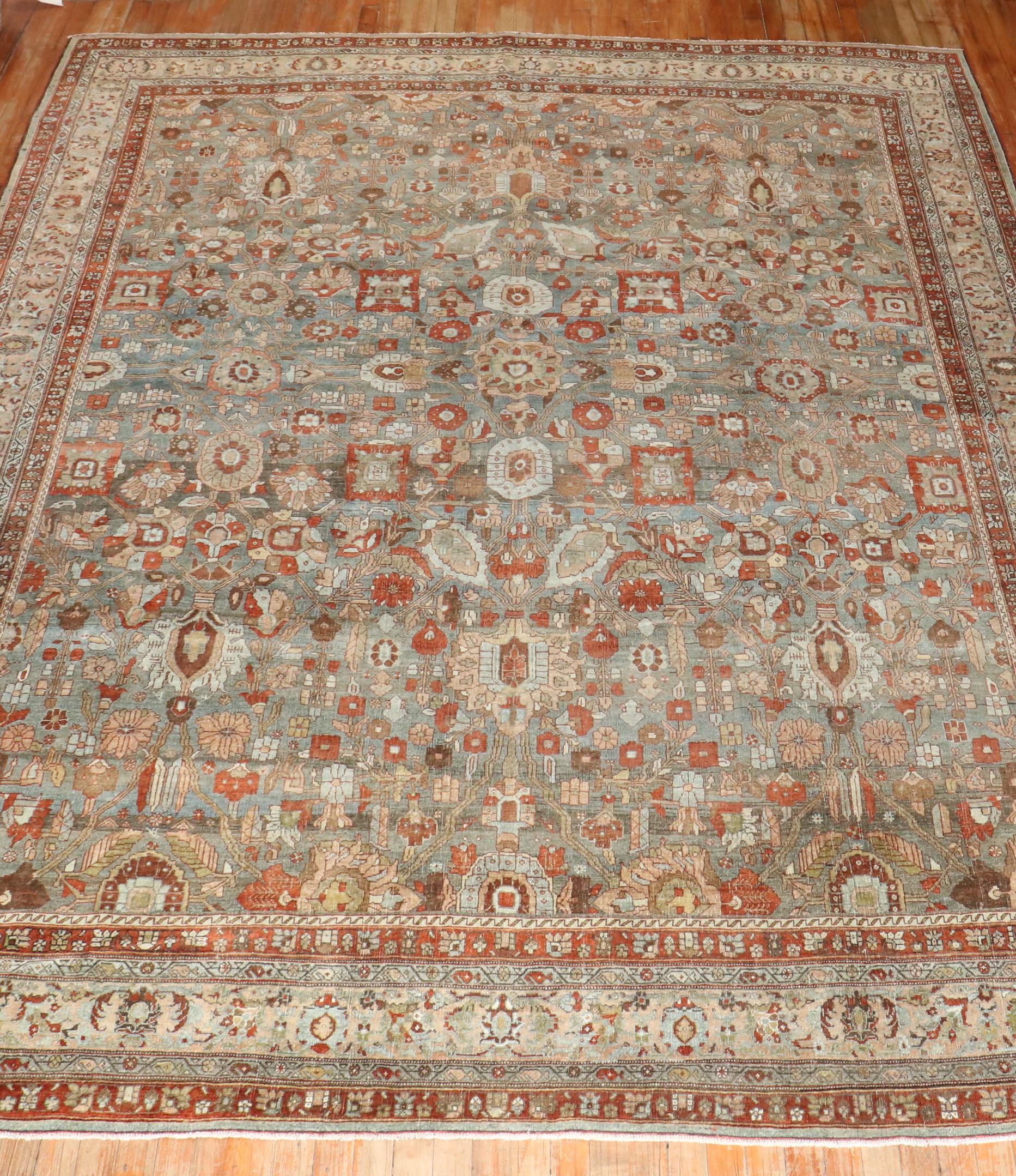 Zabihi Collection Gray Antique Persian Bidjar Rug For Sale 2