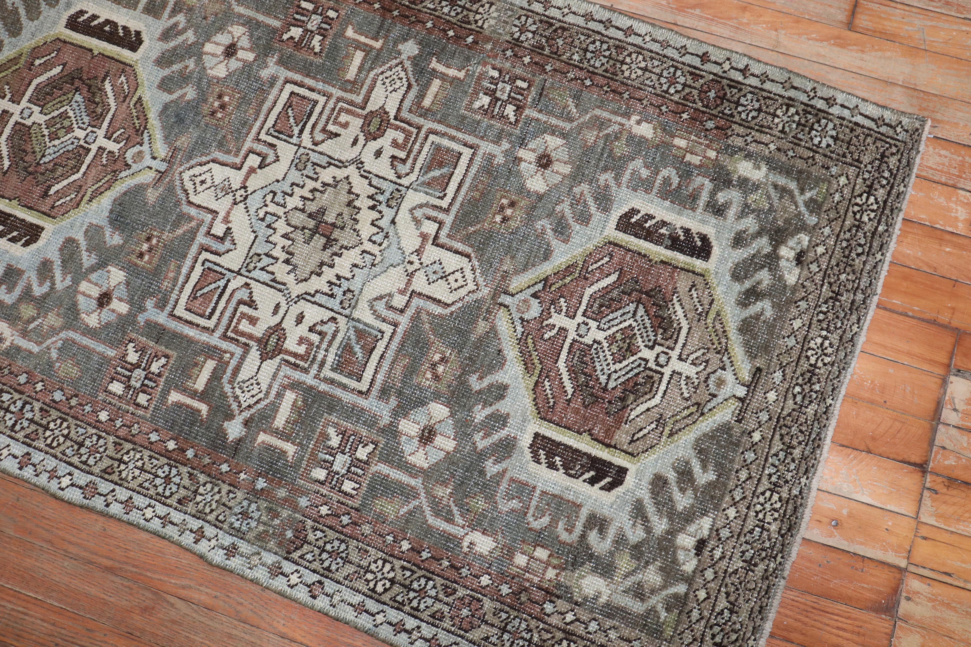 Tribal Zabihi Collection Charcoal Persian Heriz Scatter Rug For Sale