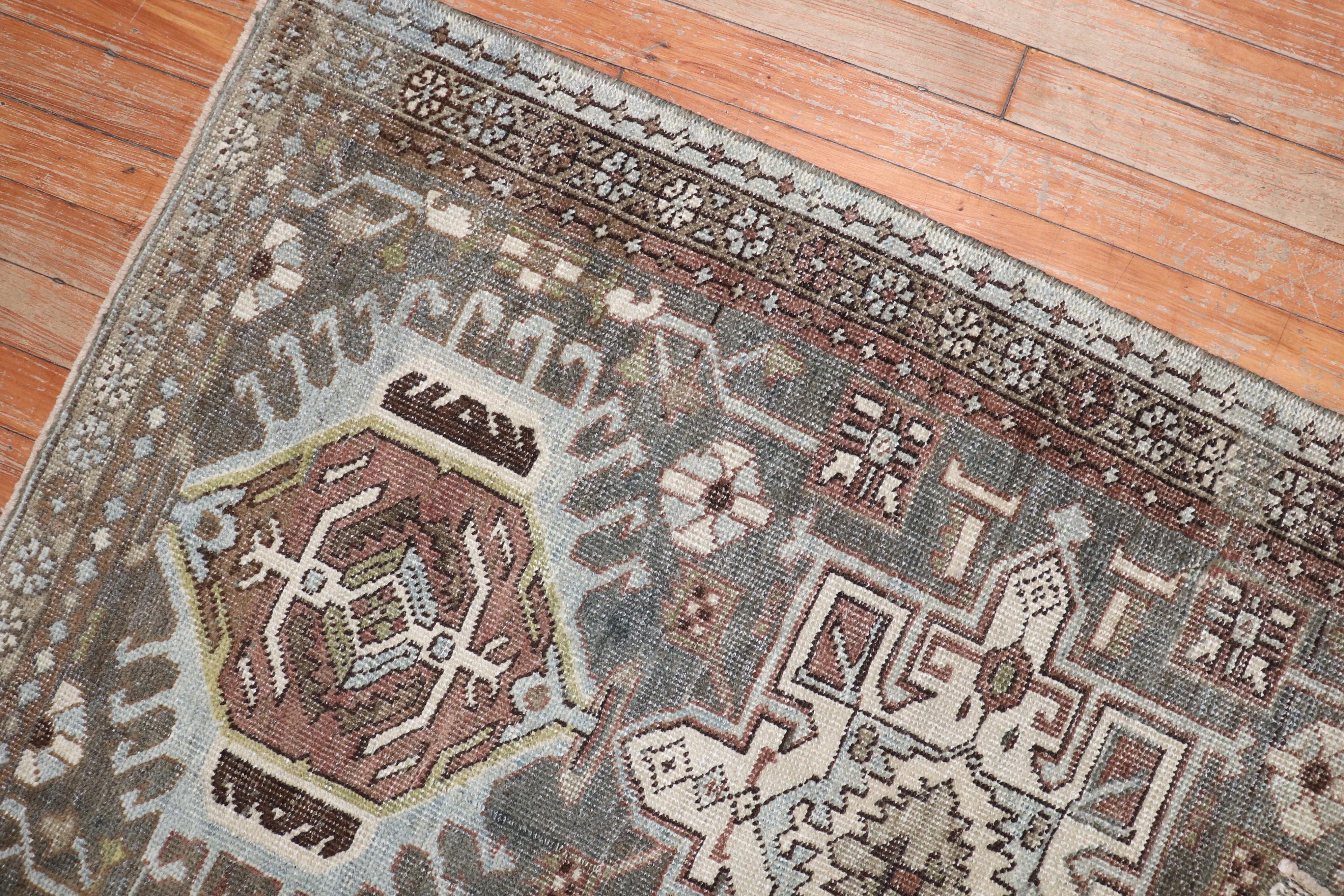 Zabihi Collection Charcoal Persian Heriz Scatter Rug In Good Condition For Sale In New York, NY