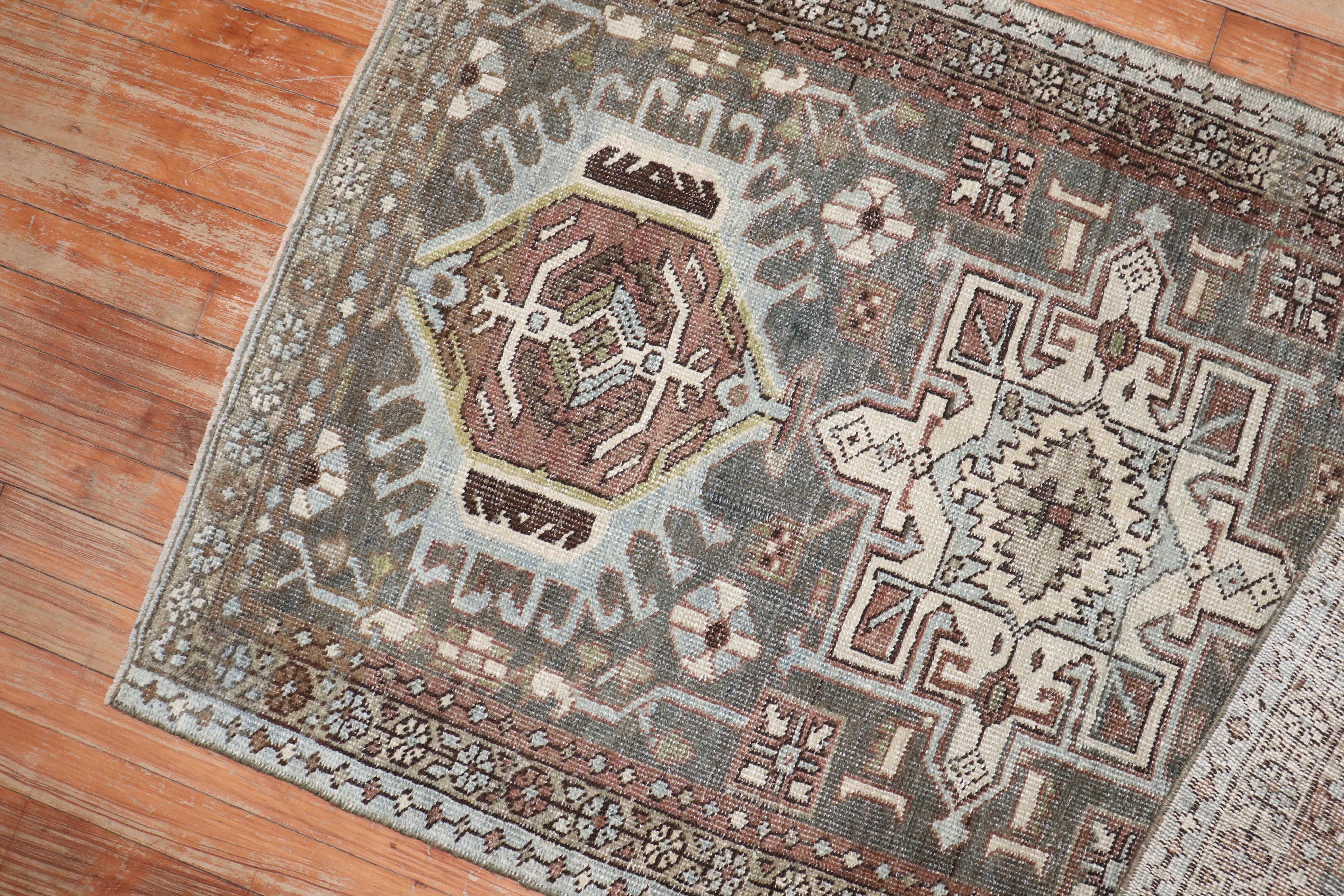 20th Century Zabihi Collection Charcoal Persian Heriz Scatter Rug For Sale