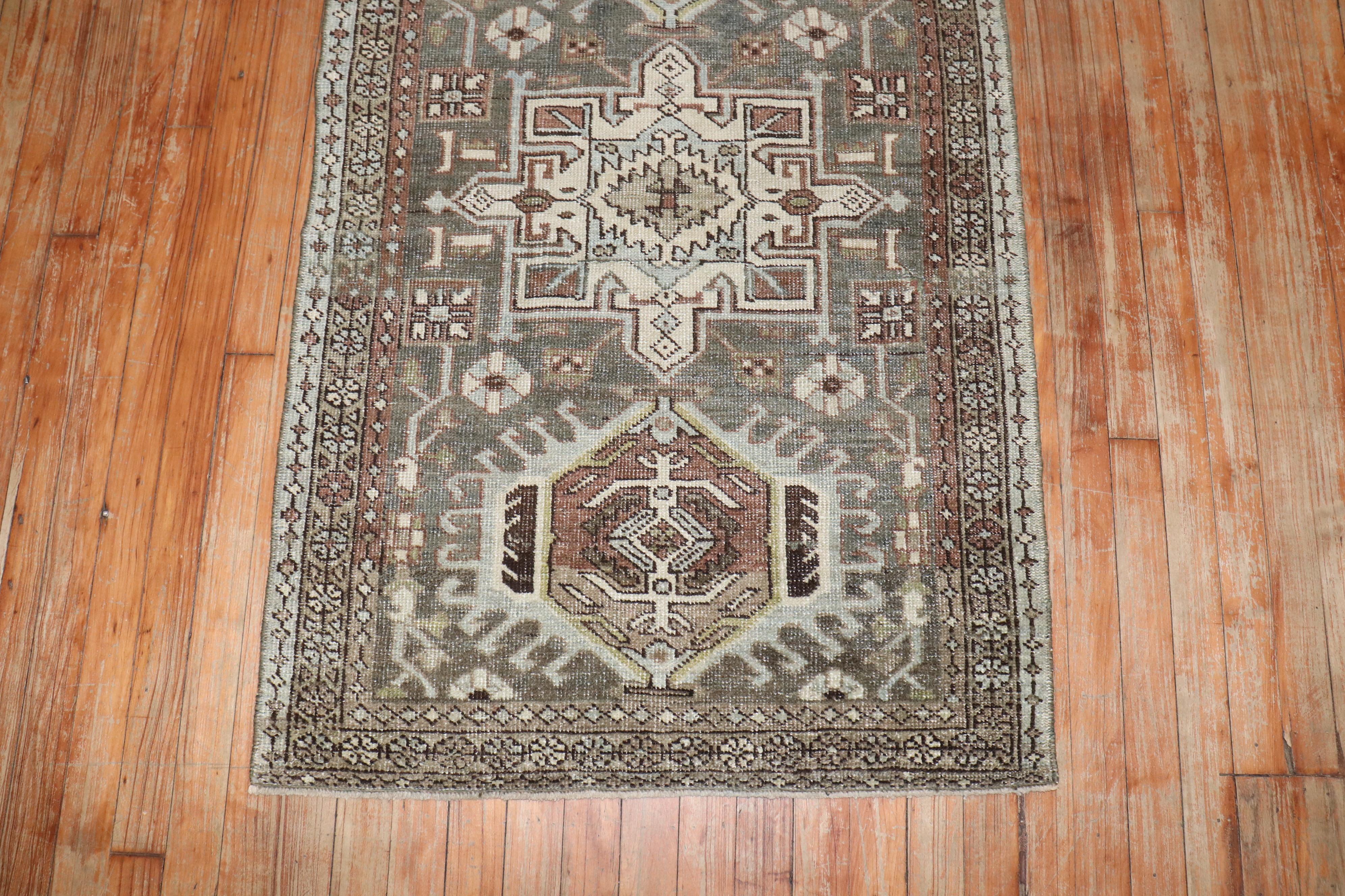 Zabihi Collection Charcoal Persian Heriz Scatter Rug For Sale 1
