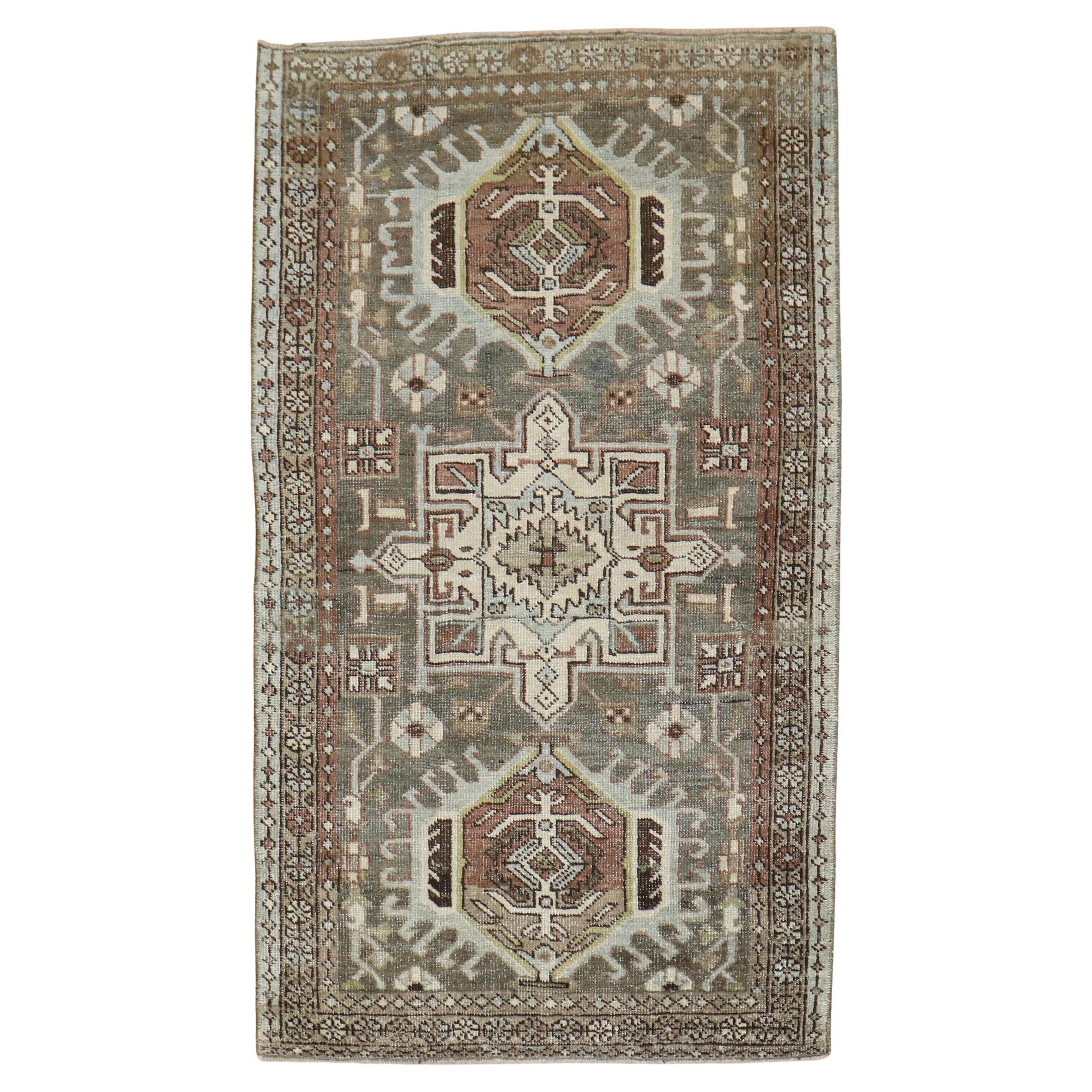 Zabihi Collection Charcoal Persian Heriz Scatter Rug For Sale