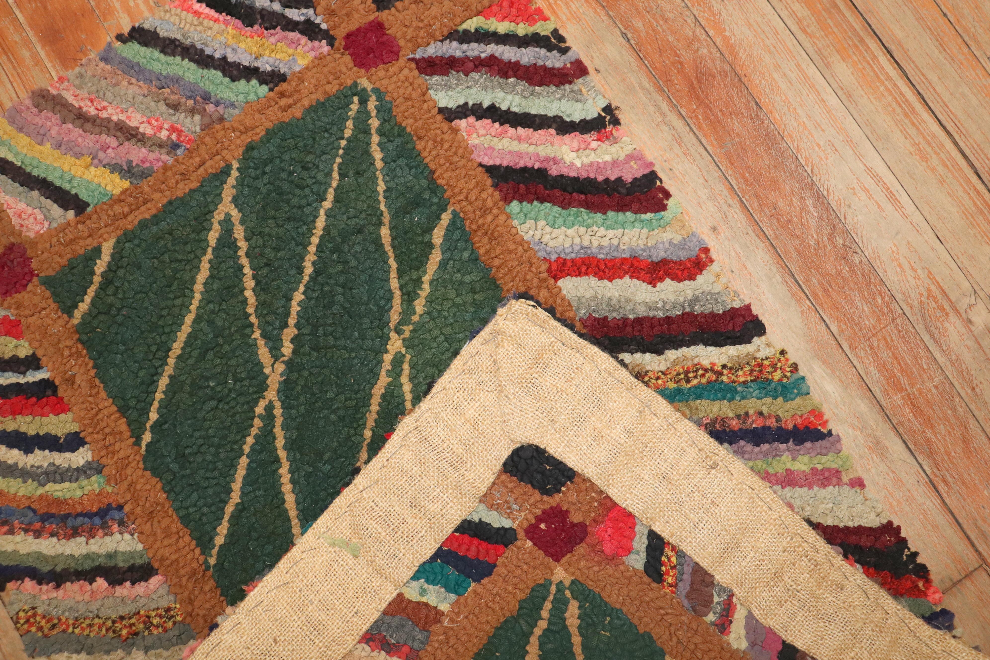 Hand-Woven Zabihi Collection Green American Hooked Mini Size Rug For Sale