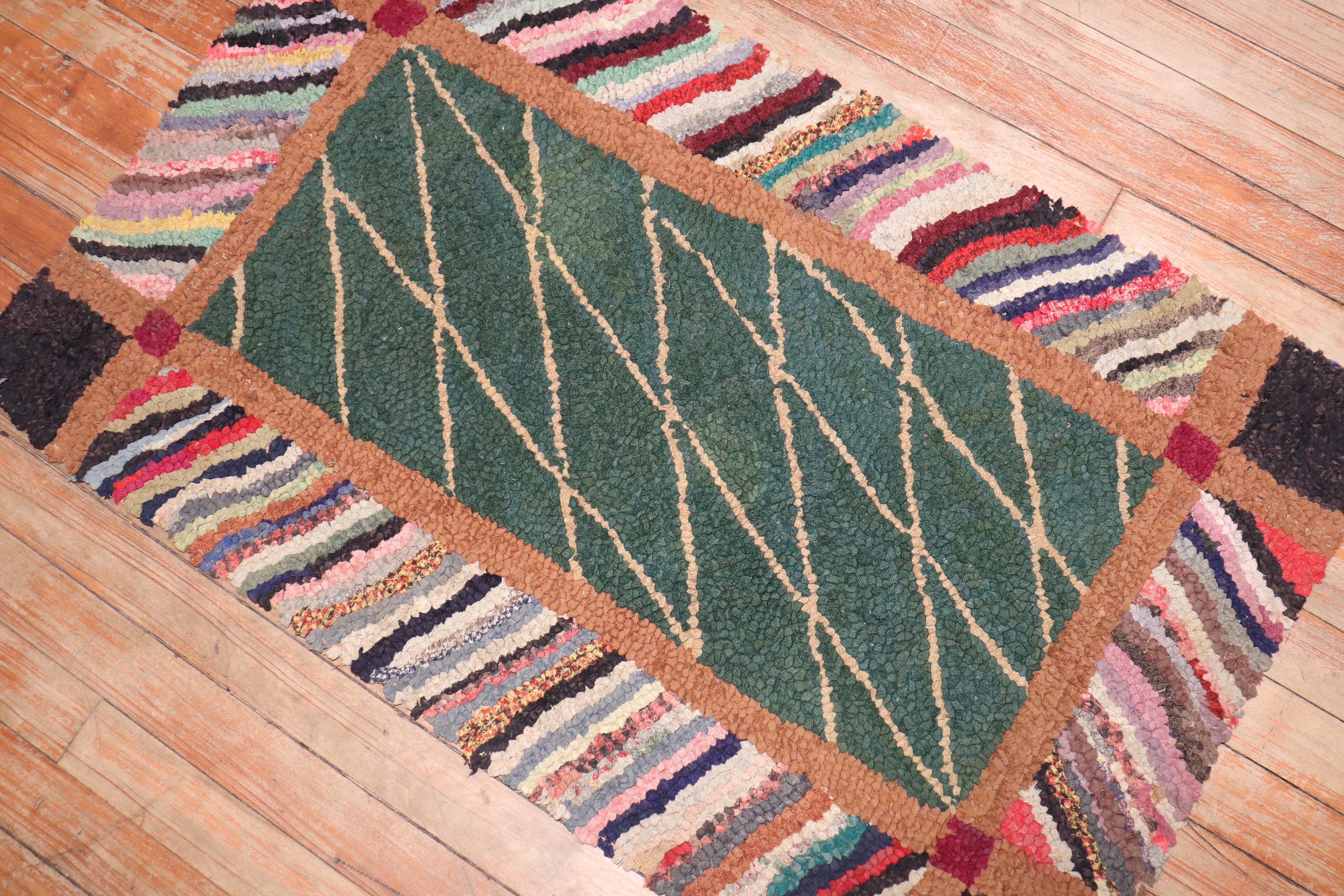 Zabihi Collection Green American Hooked Mini Size Rug For Sale 1