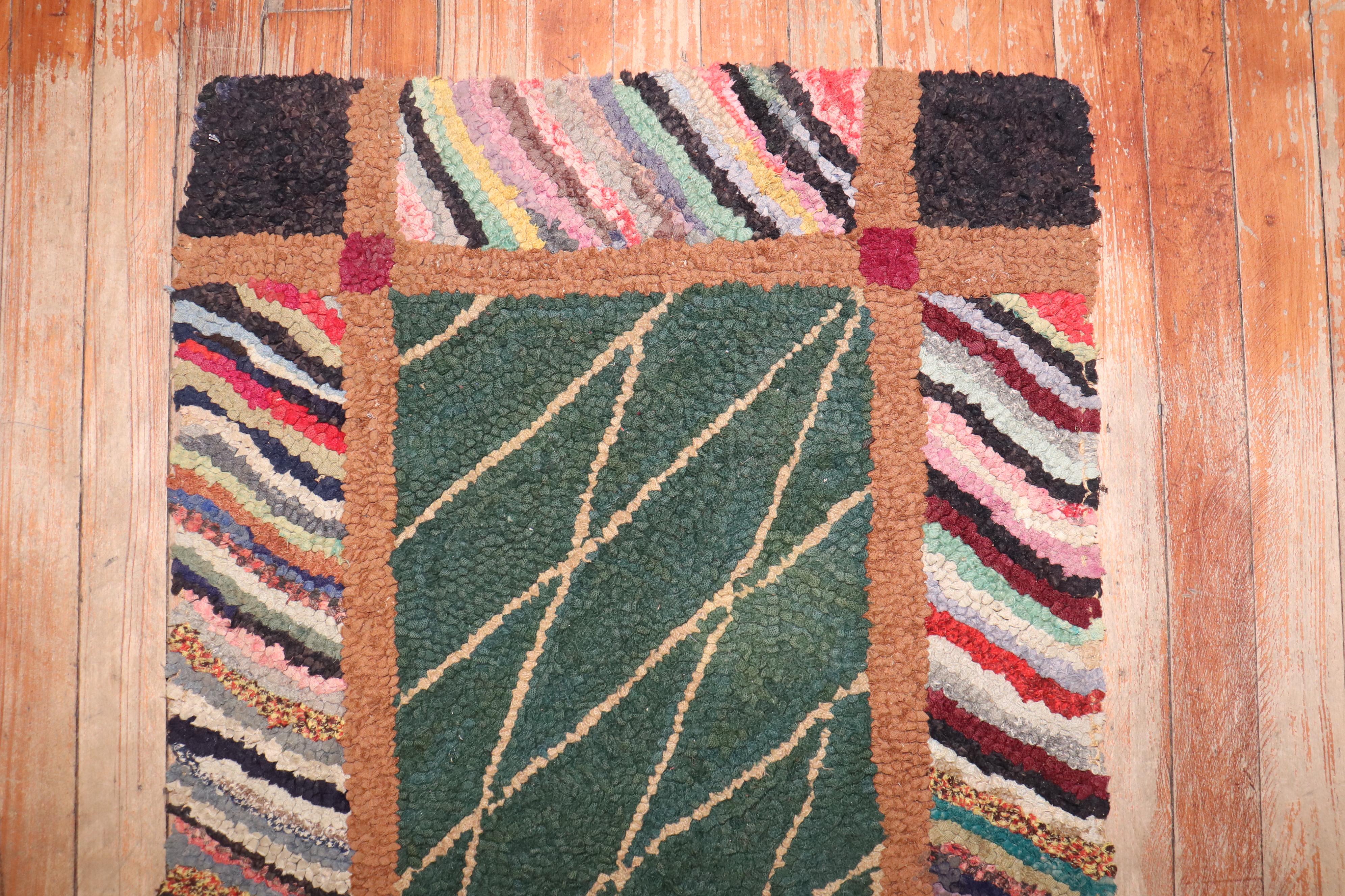Zabihi Collection Green American Hooked Mini Size Rug For Sale 2