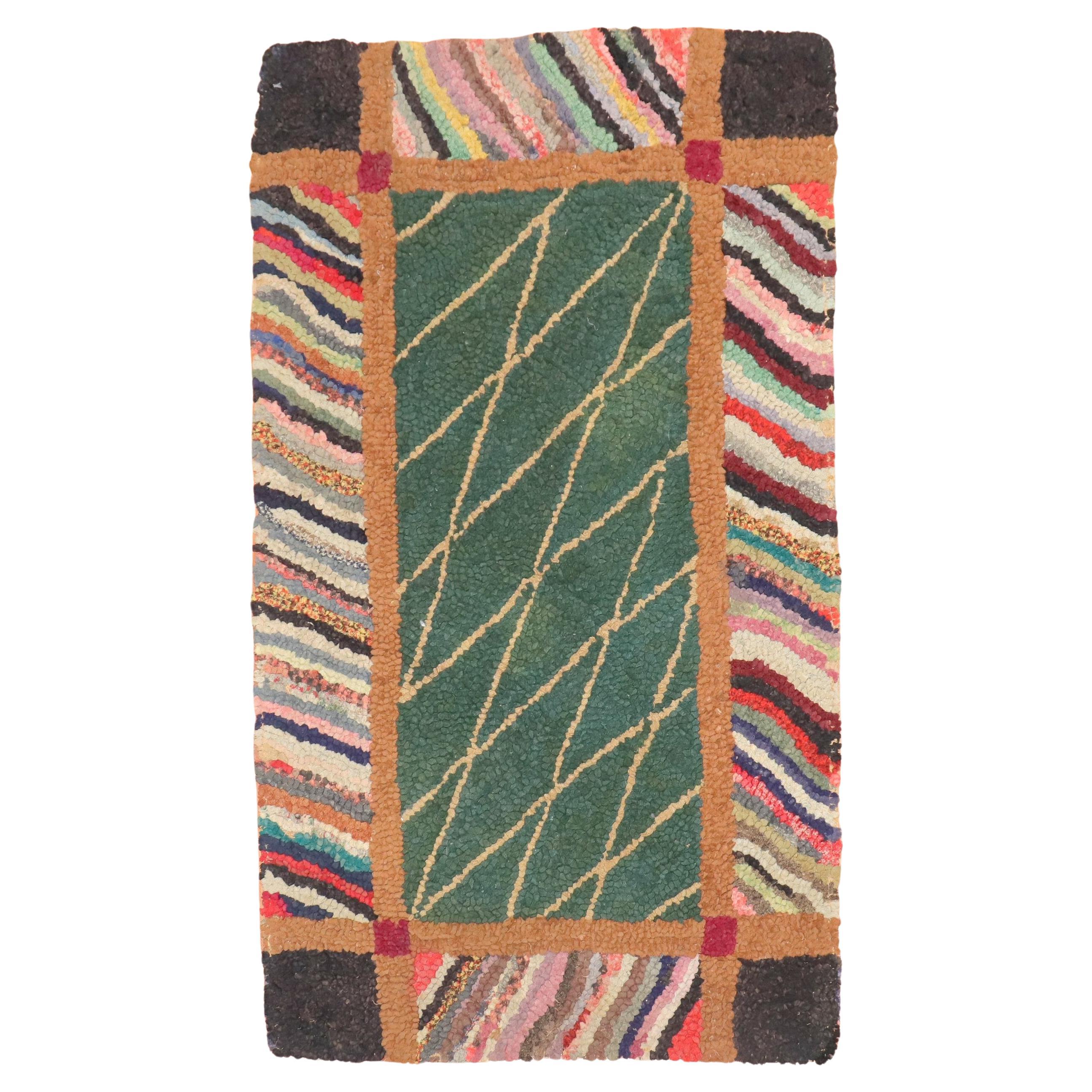 Zabihi Collection Green American Hooked Mini Size Rug  For Sale