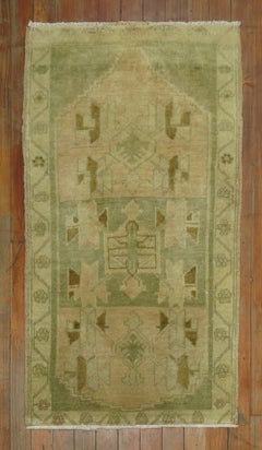 Zabihi Collection Green Beige Mini Turkish Rug