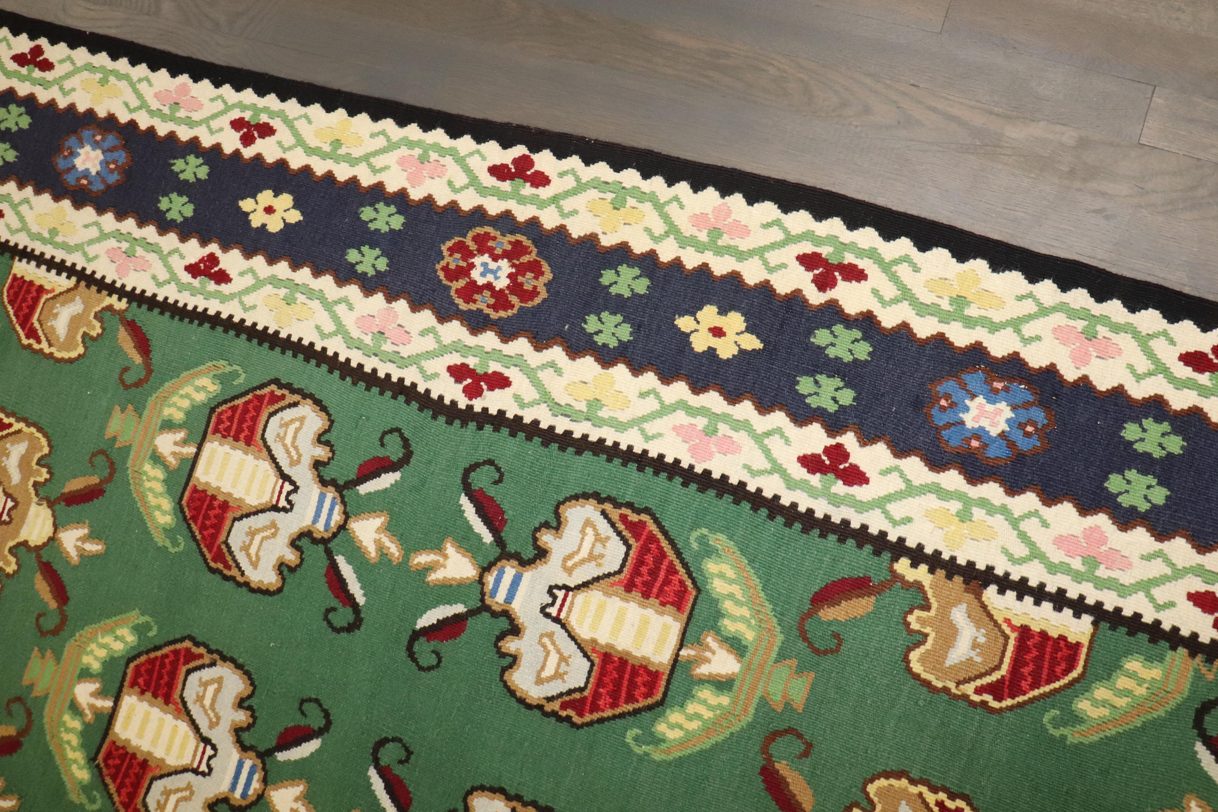 Lana Kilim verde di Besserabian della collezione Zabihi in vendita