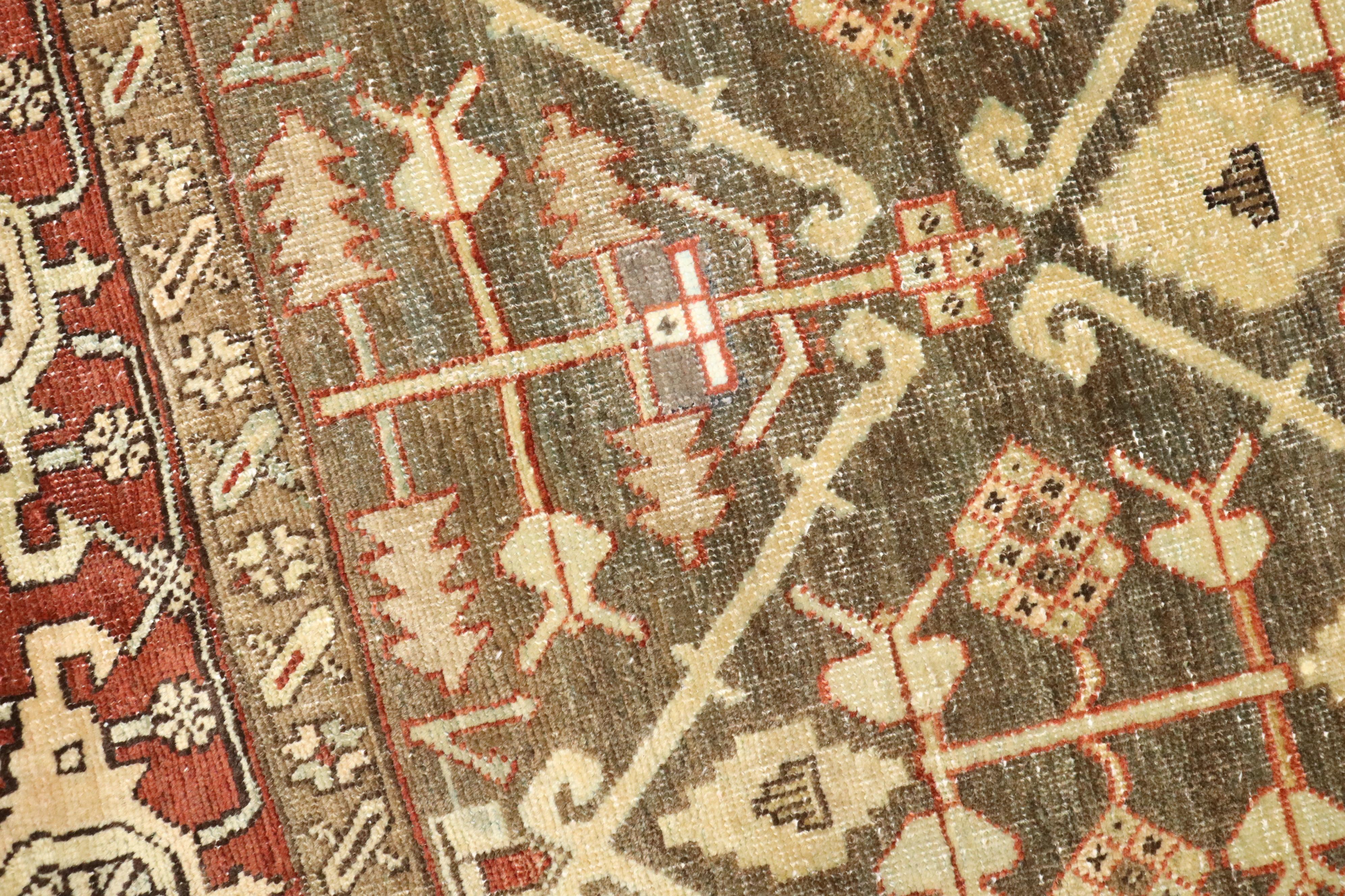 Zabihi Collection Green Brown Masculine Antique 20th Century Persian Heriz Rug For Sale 3