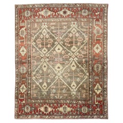 Colección Zabihi Verde Marrón Masculina Antigua Siglo XX Alfombra Persa Heriz