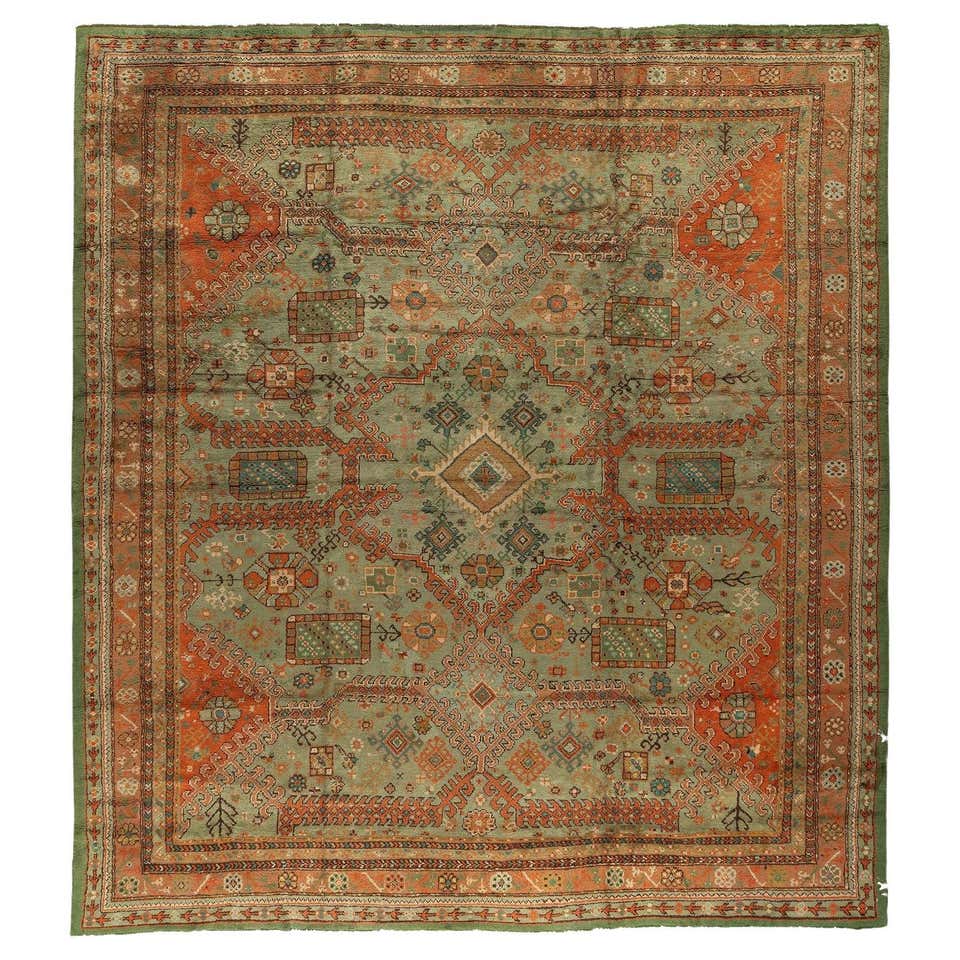 19th Century Irish Donegal Green Handmade Wool Rug For Sale at 1stDibs