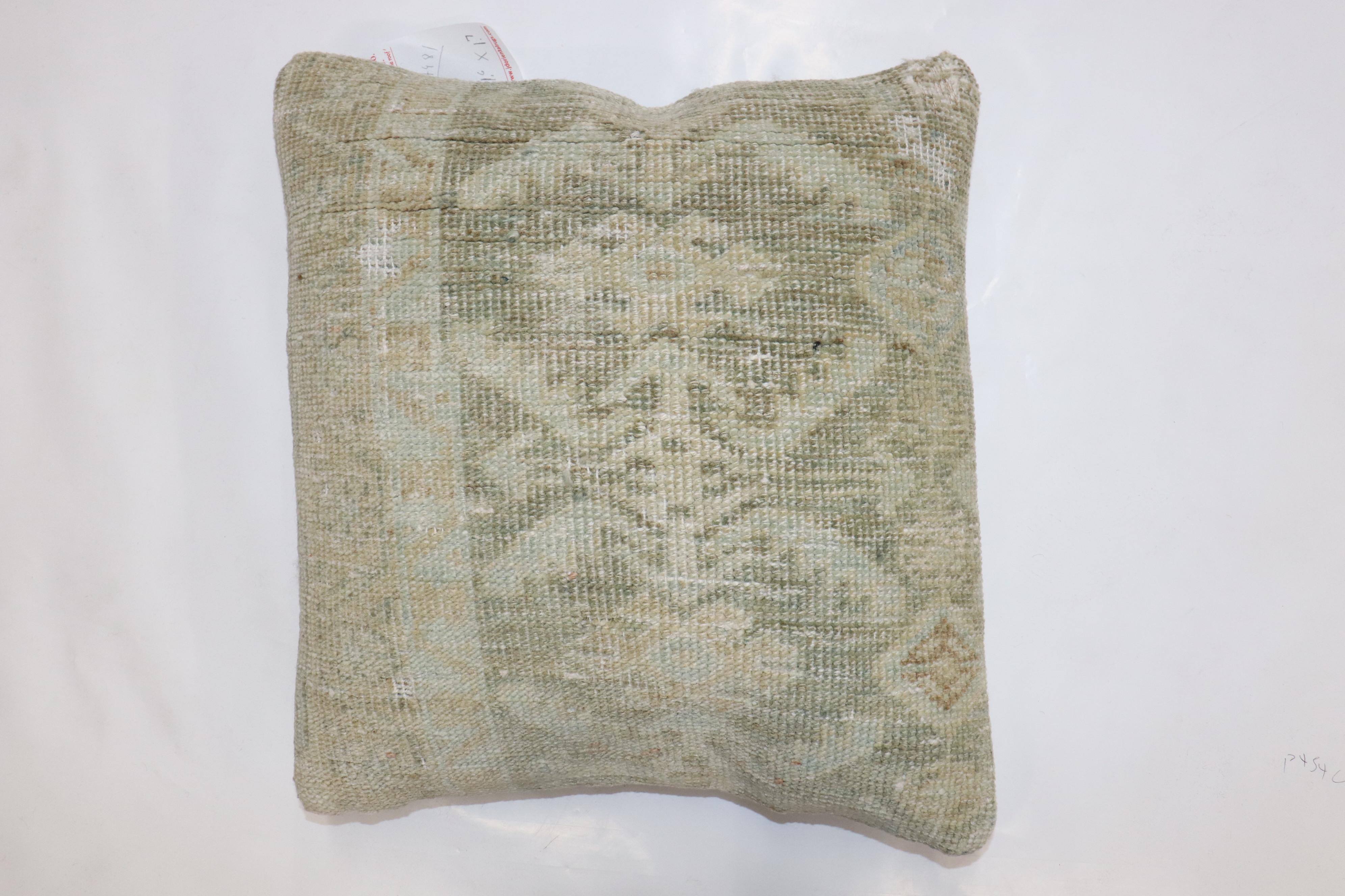 Pillow made from an antique Persian Malayer rug in pale green

Measures: 18'' x 19''.