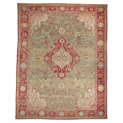Zabihi Collection Green Red Antique Turkish Oushak Carpet, 19th Century