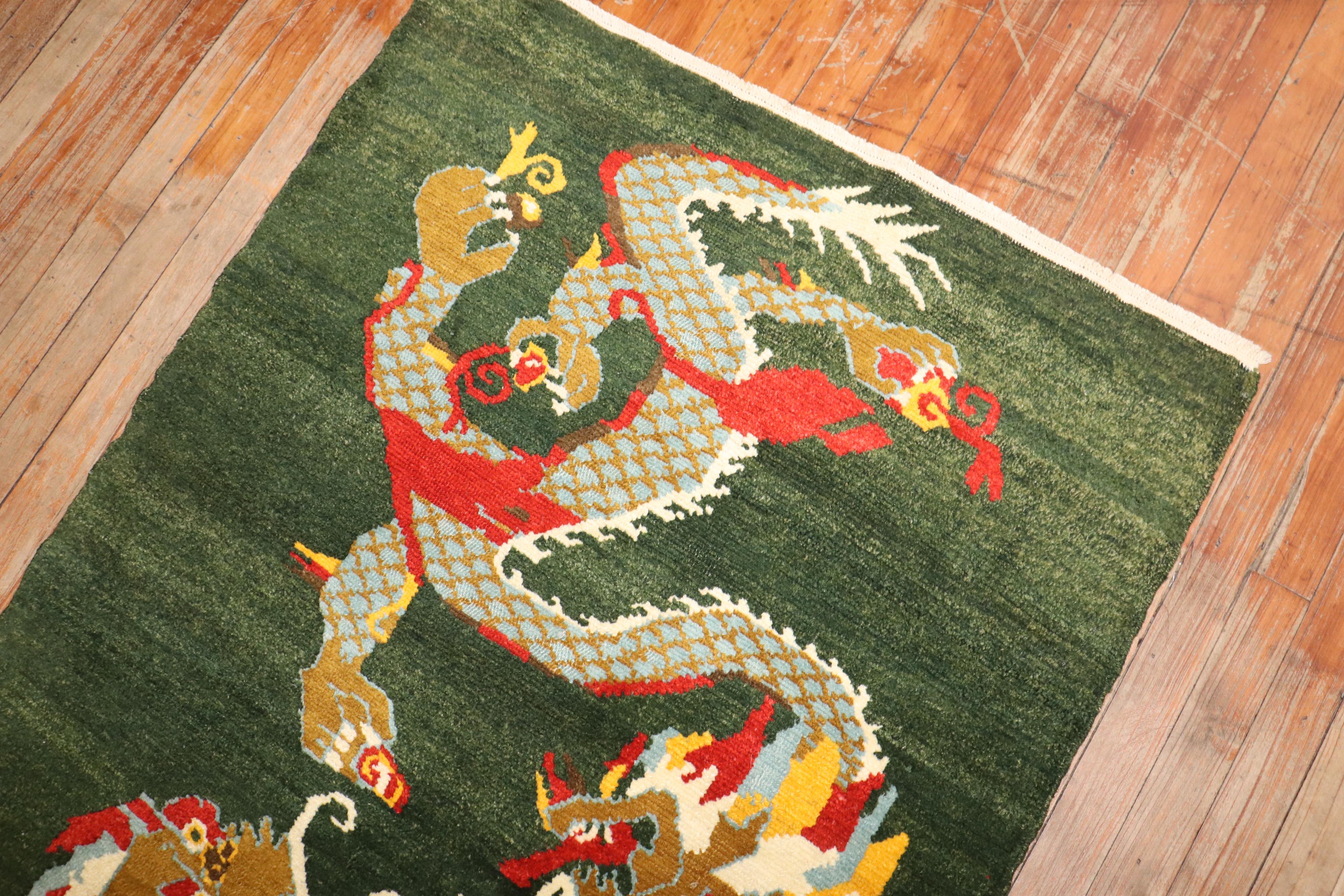 Zabihi Collection Green Vintage Dragon Rug In Good Condition For Sale In New York, NY