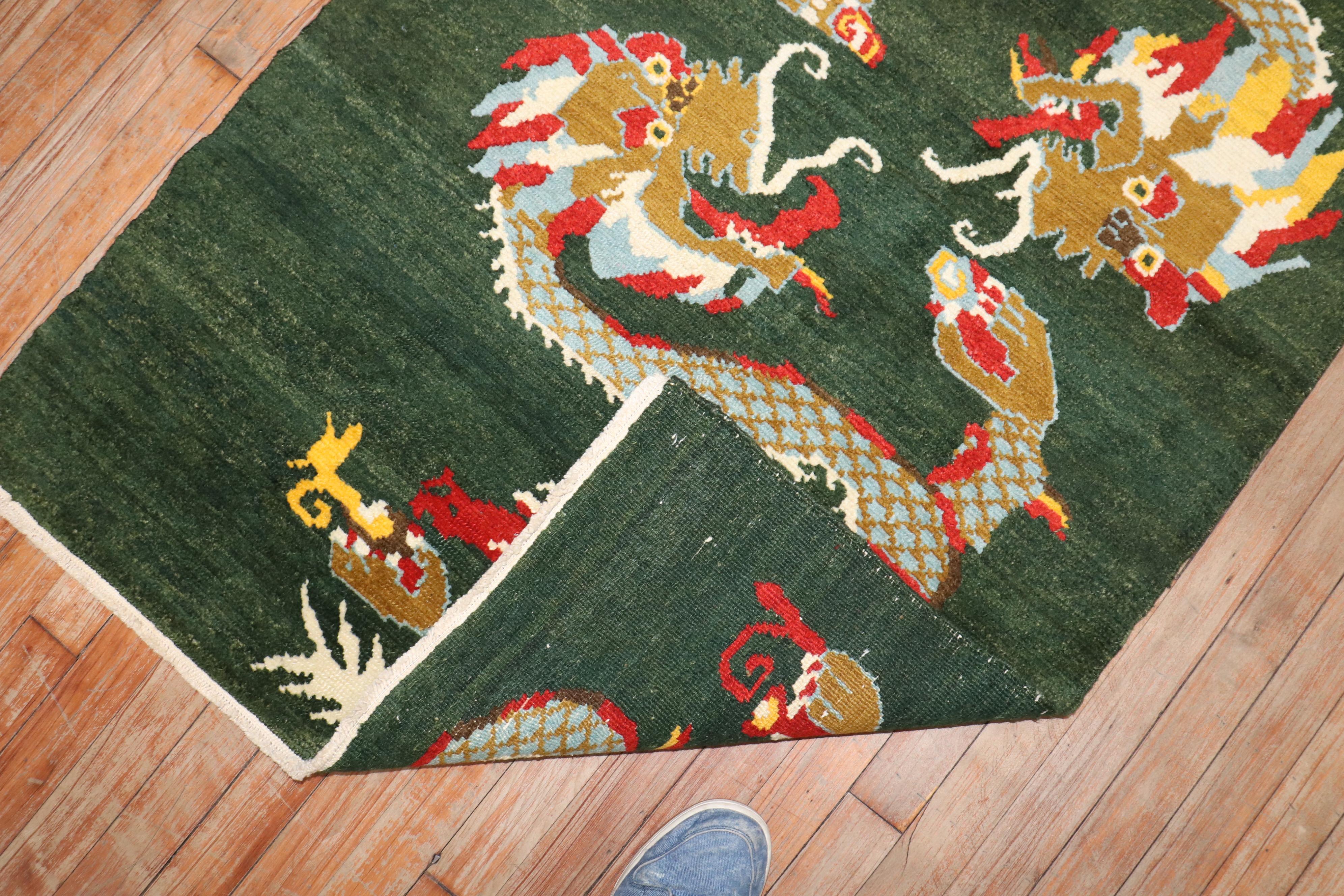20th Century Zabihi Collection Green Vintage Dragon Rug For Sale