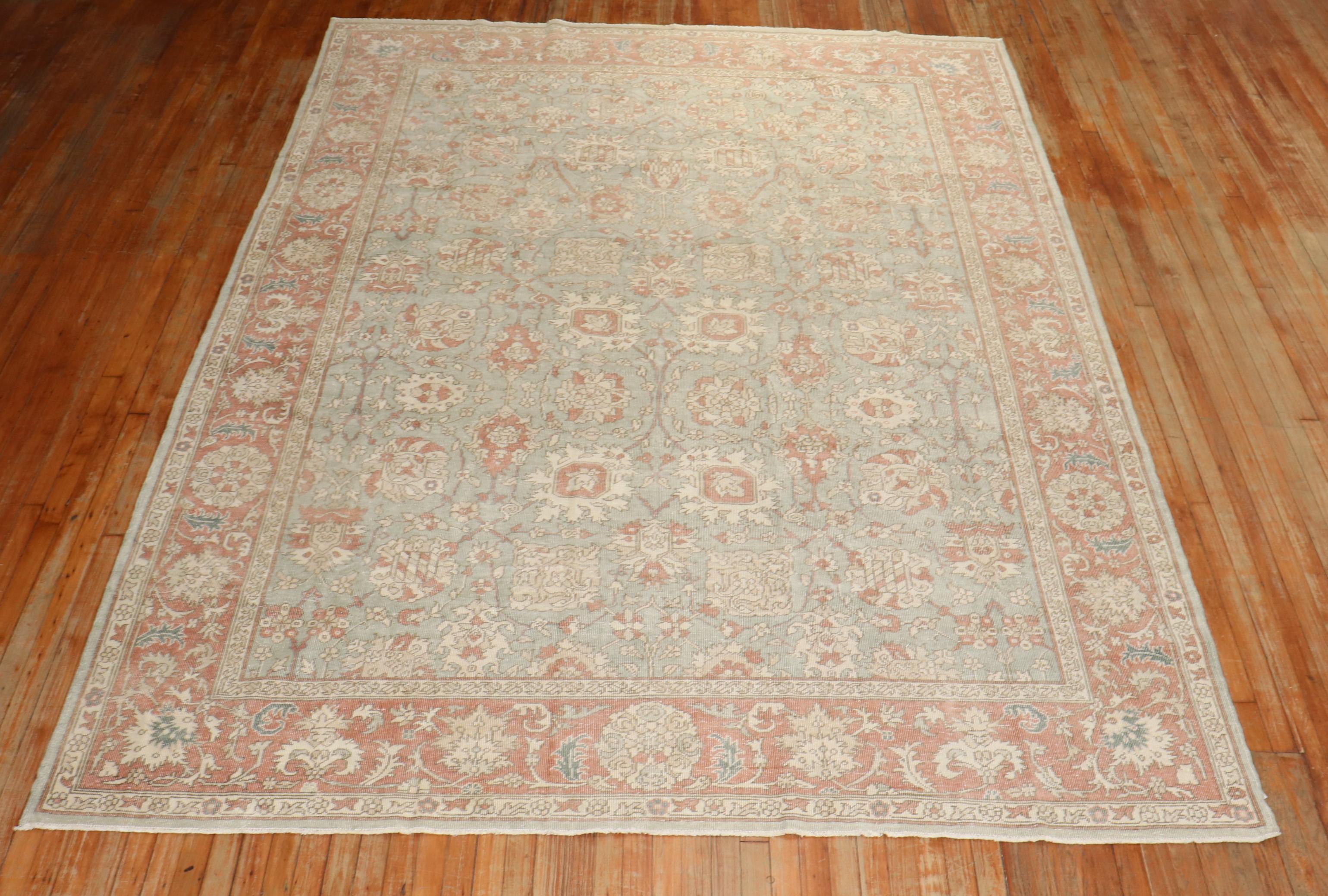 A Mid 20th Century Turkish room size Rug in green and rust

Details
rug no.	31813
size	8' 5