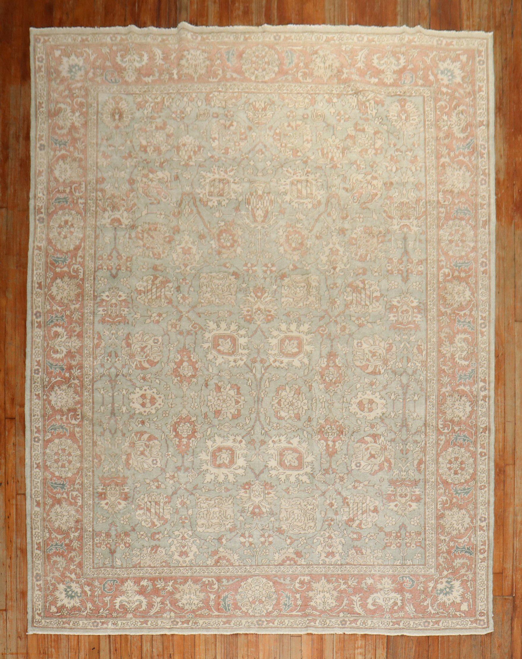 Mid-Century Modern Zabihi Collection Green Vintage Turkish Room Size Rug For Sale