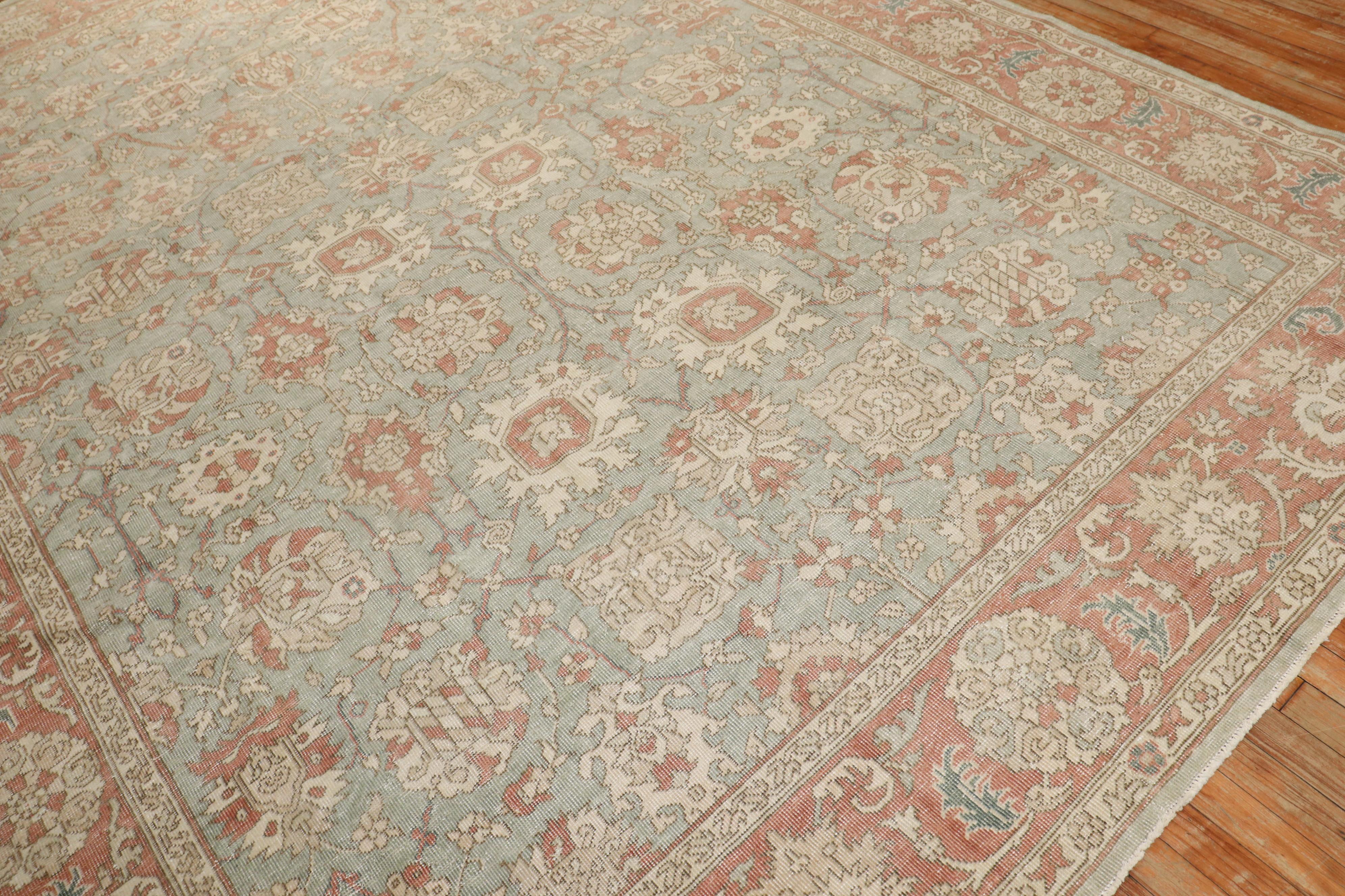 Hand-Woven Zabihi Collection Green Vintage Turkish Room Size Rug For Sale